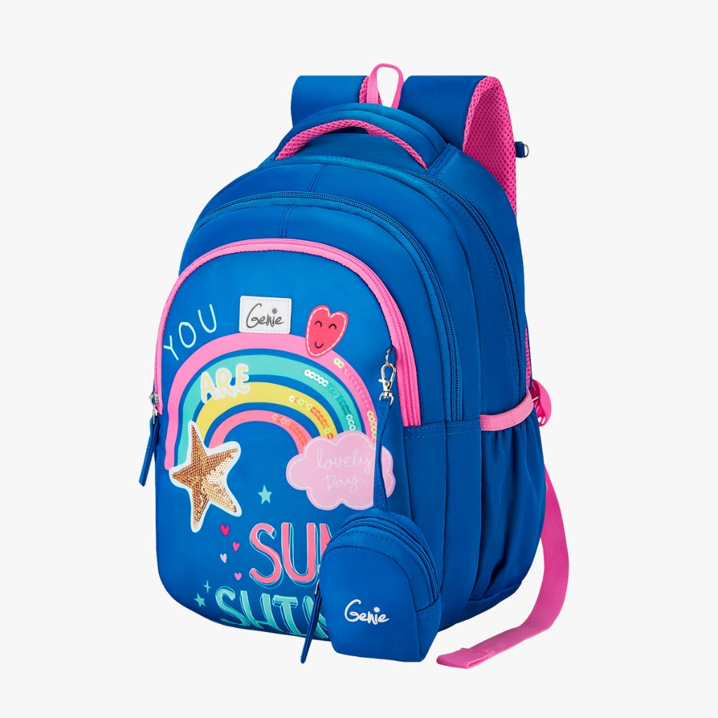 Rainbow Small Backpack for Kids - Blue With Comfortable Padding