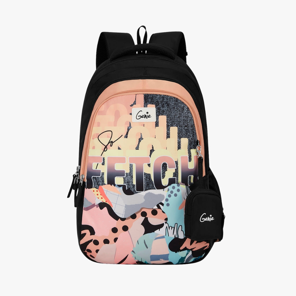 Genie Fetch 36L Black School Backpack With Premium Fabric