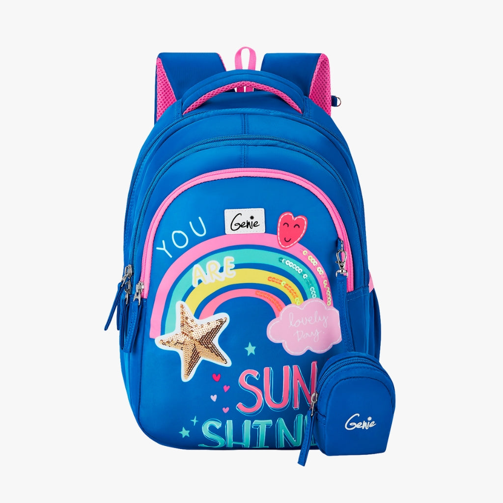 Rainbow Small Backpack for Kids - Blue With Comfortable Padding