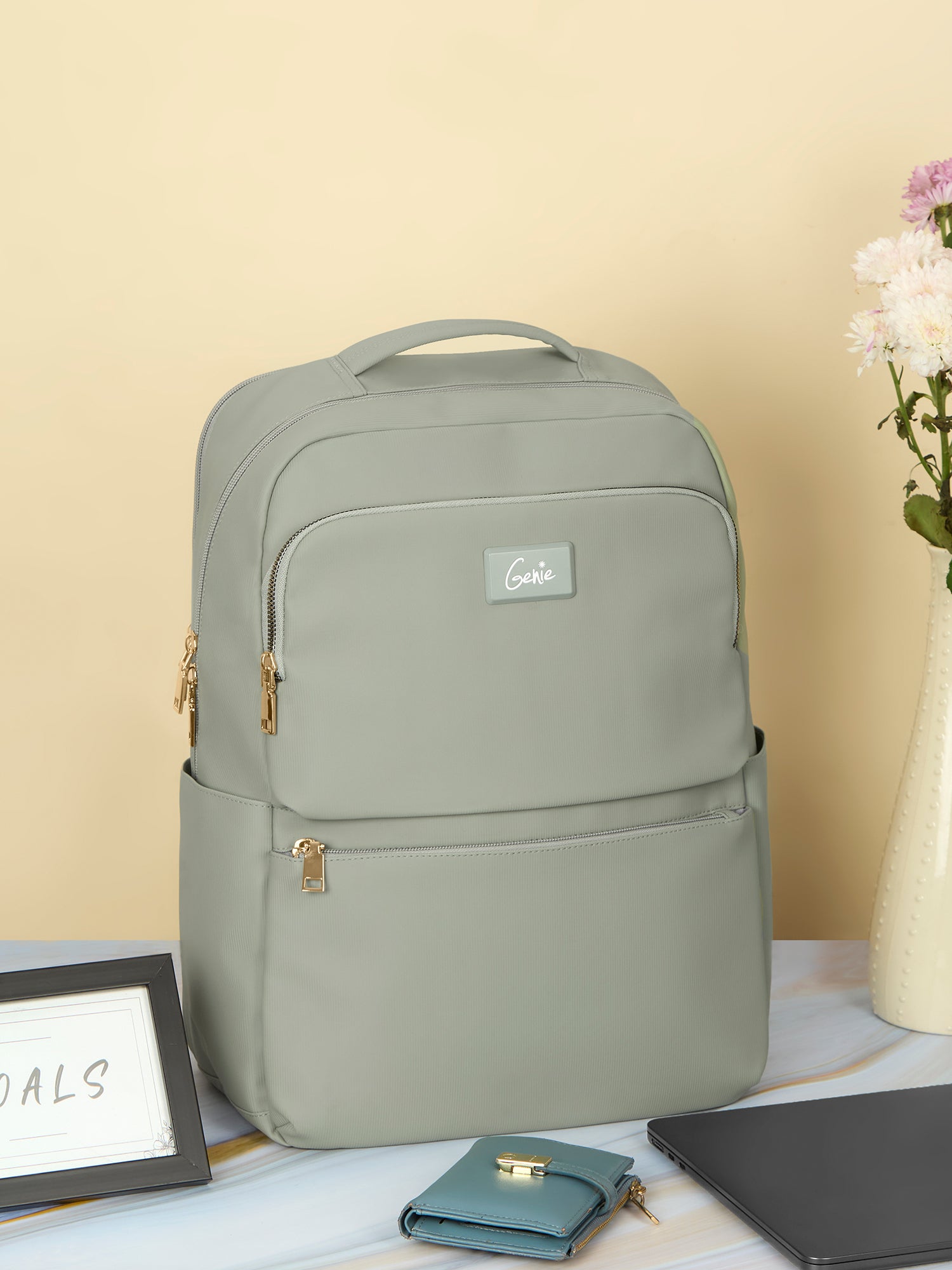 Audrey 27 L Ash Green Formal Backpack Laptop Sleeve
