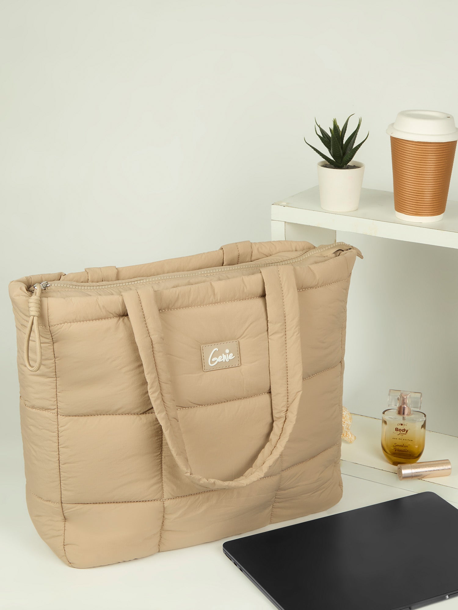 Halotote 18L Beige Tote Bag With Laptop Sleeve