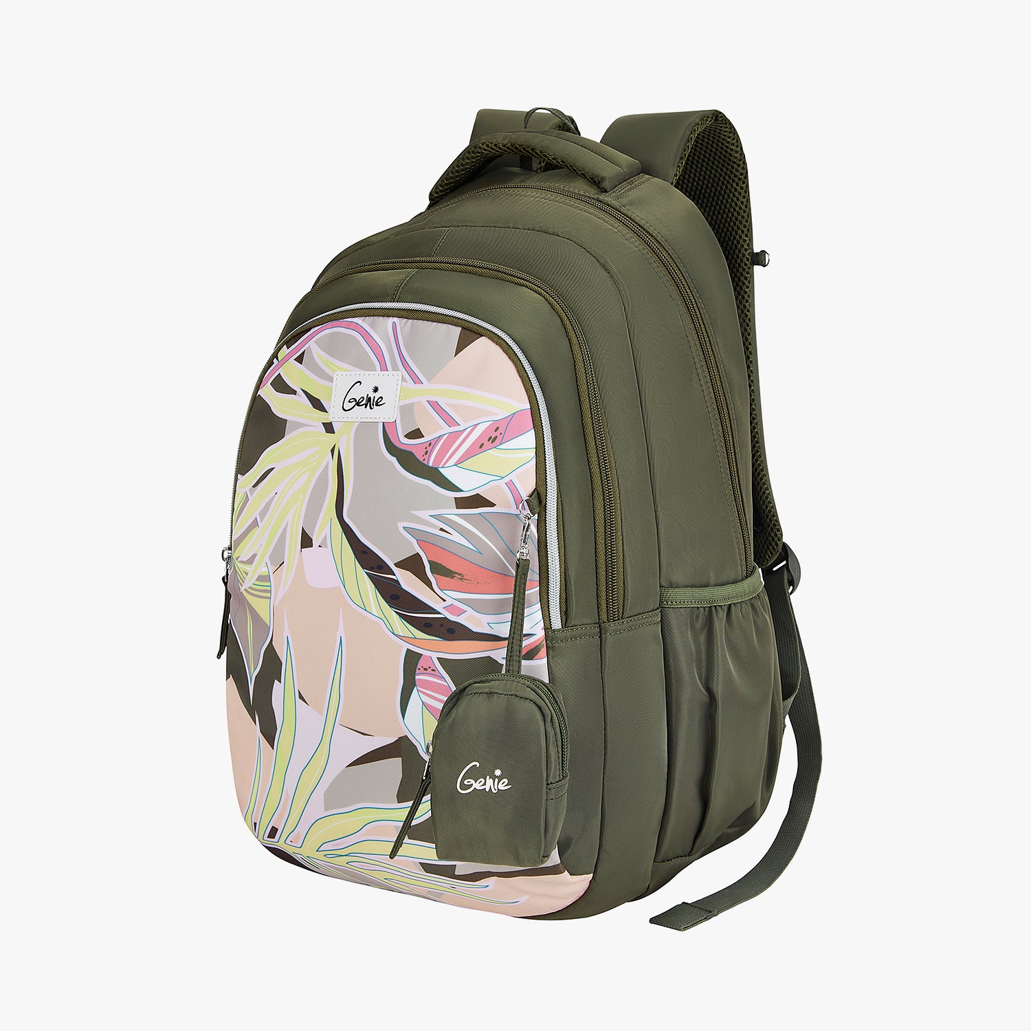 stylish backpack olive green with gold hardware and baby pink suede interior. UD1001_NB_0Main_c0653cdf-e2a2-  main image 4