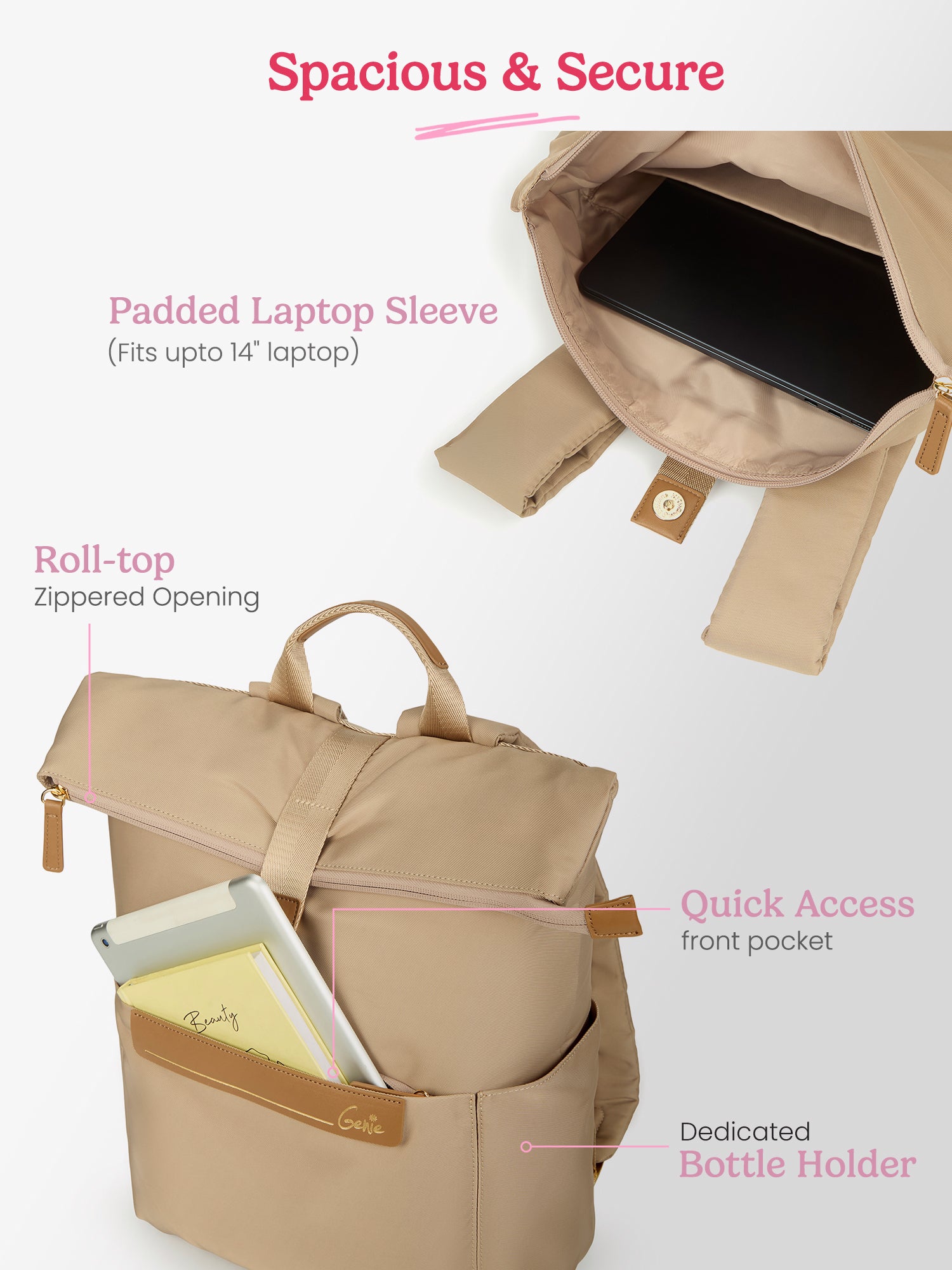 Rogue 27 L Beige Top Open Formal Backpack with Laptop Sleeve