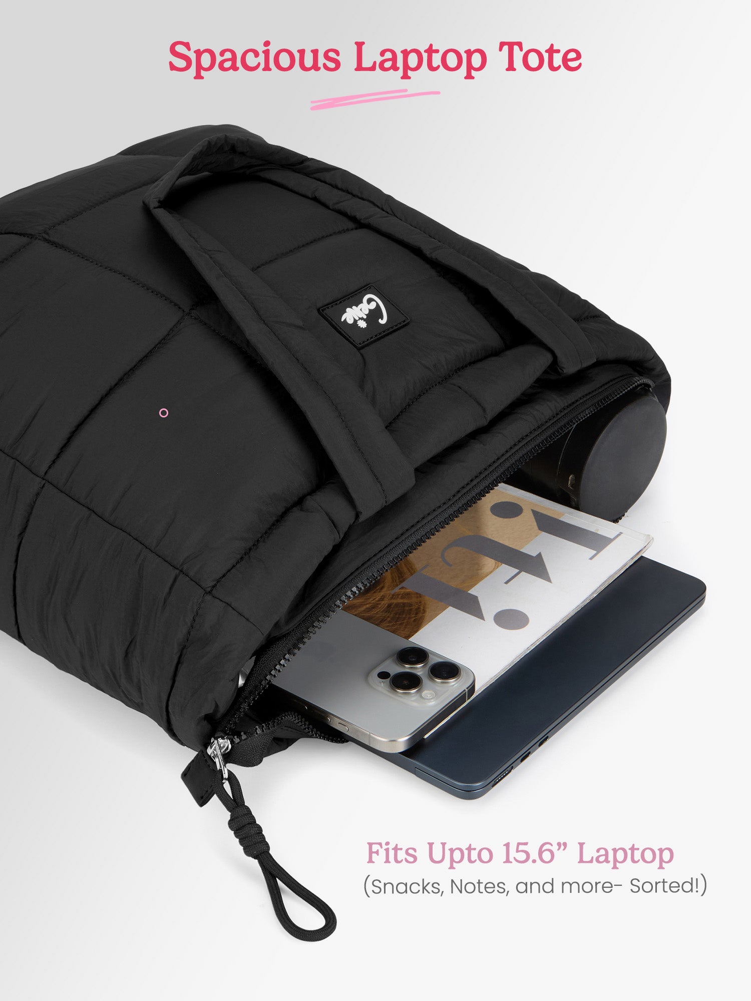 Halotote 18L Black Tote Bag With Laptop Sleeve