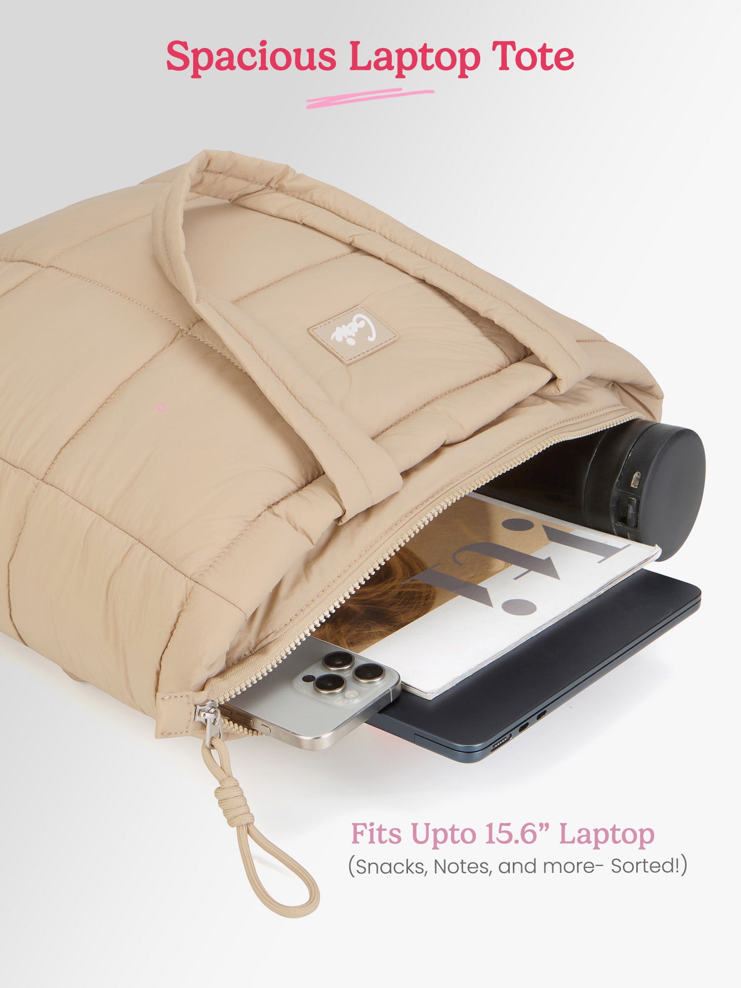 Halotote 18L Beige Tote Bag With Laptop Sleeve