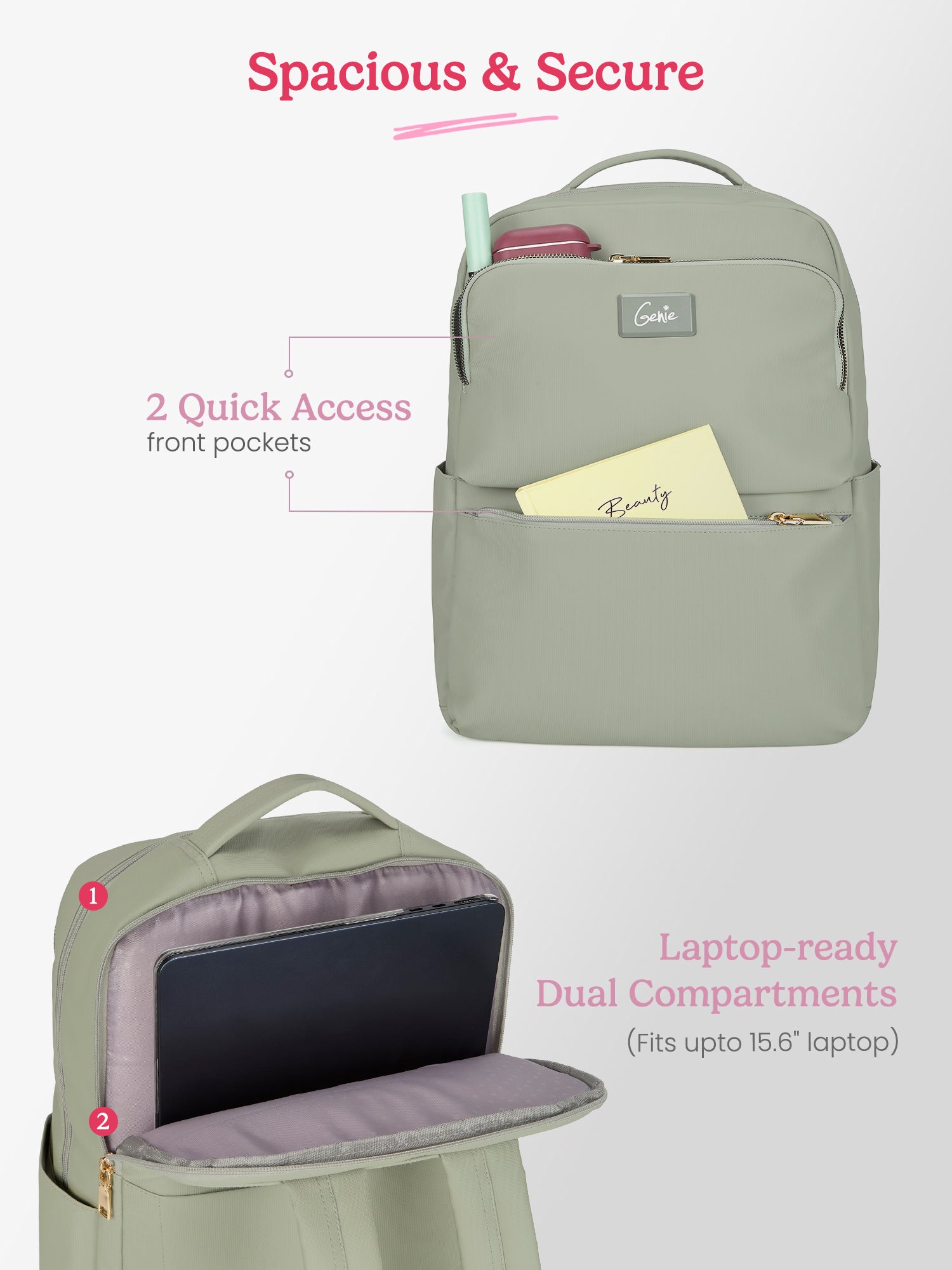 Audrey 27 L Ash Green Formal Backpack Laptop Sleeve