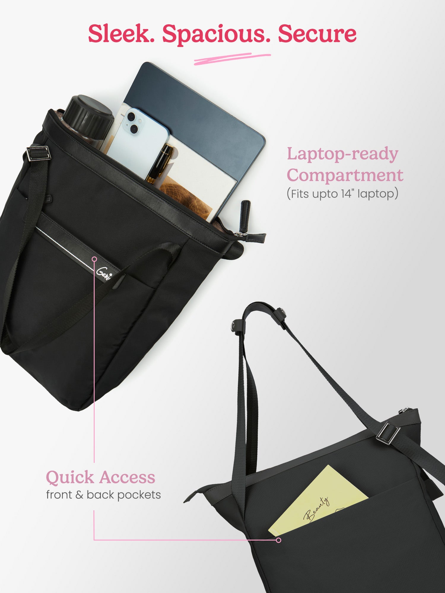 Amber 15L Black Tote Bag With Laptop Sleeve