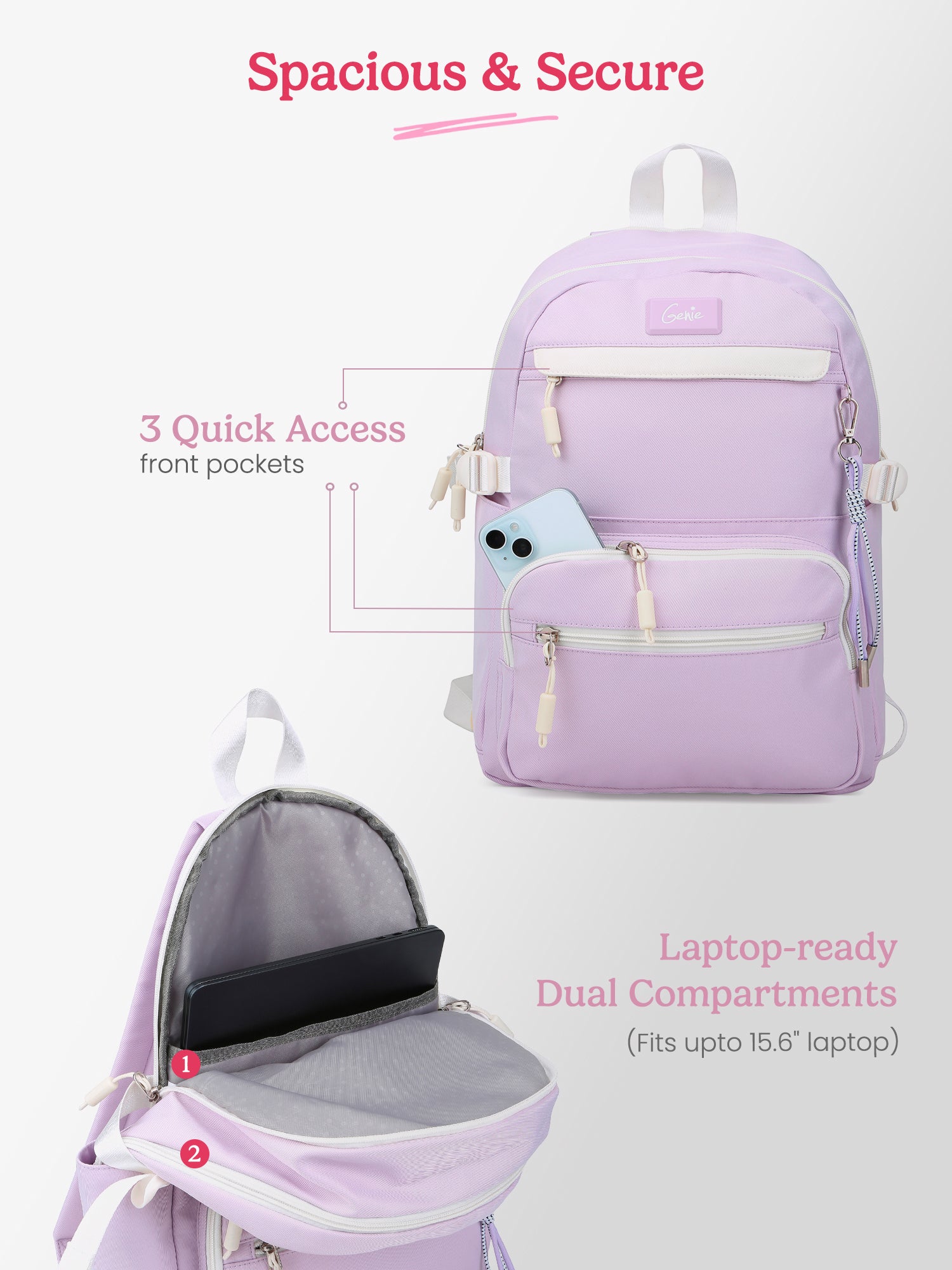 Berry 27L Lavender Casual Backpack With Laptop Sleeve