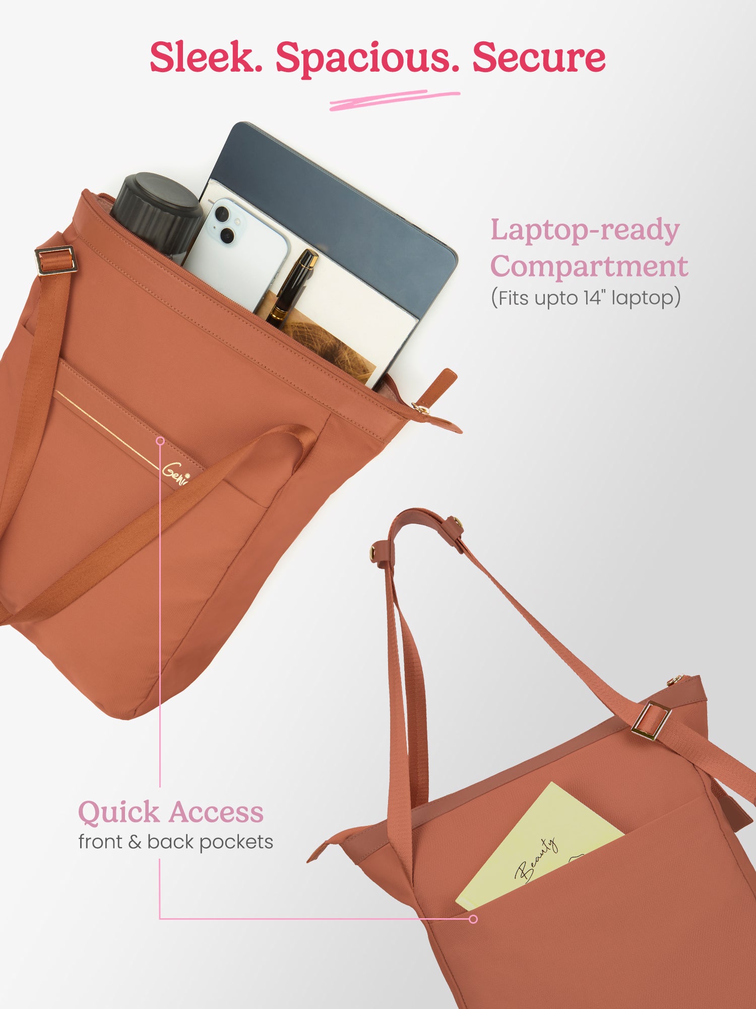 Amber 15L Mud Coral Tote Bag With Laptop Sleeve