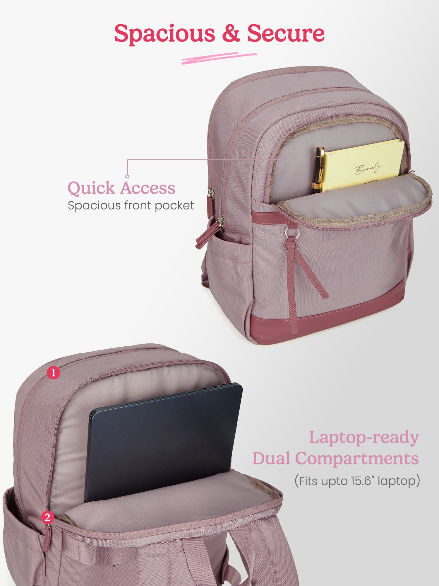 Clea 27 L Pink Formal Backpack With Laptop Sleeve