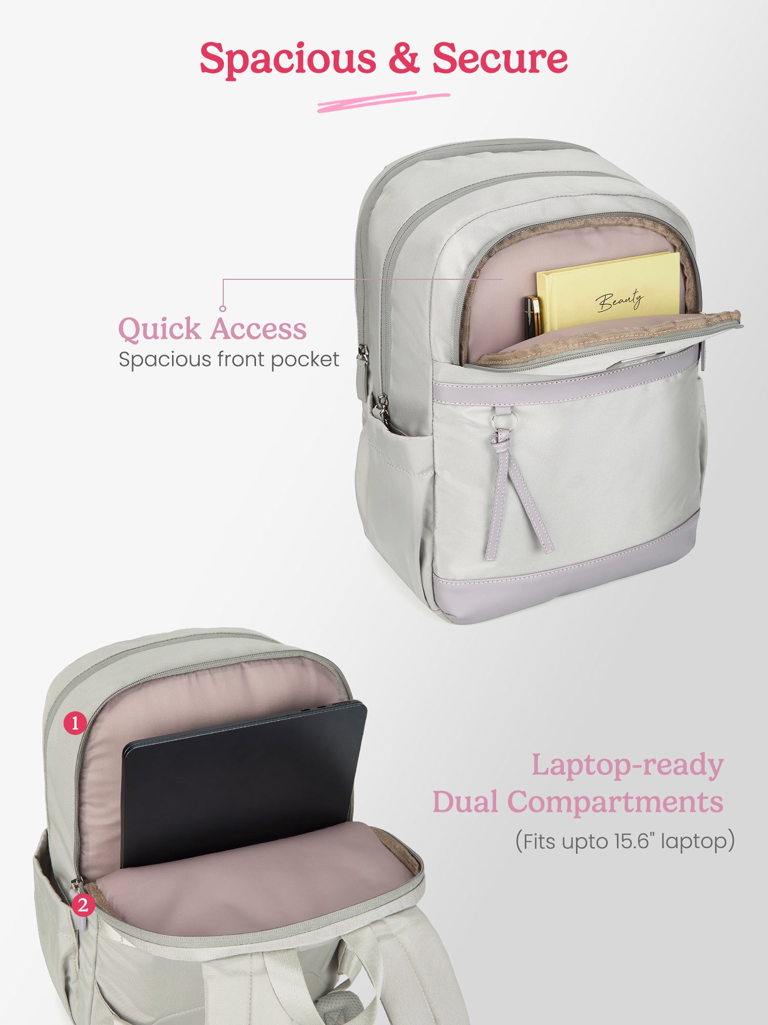Clea 27 L Grey Formal Backpack With Laptop Sleeve