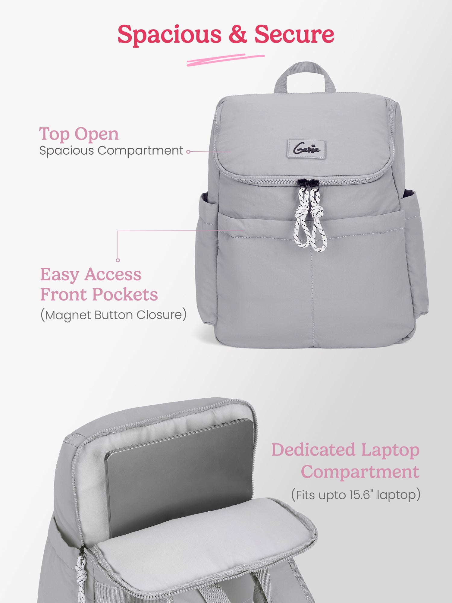 Plushpack 27L Grey Casual Backpack With Laptop Sleeve