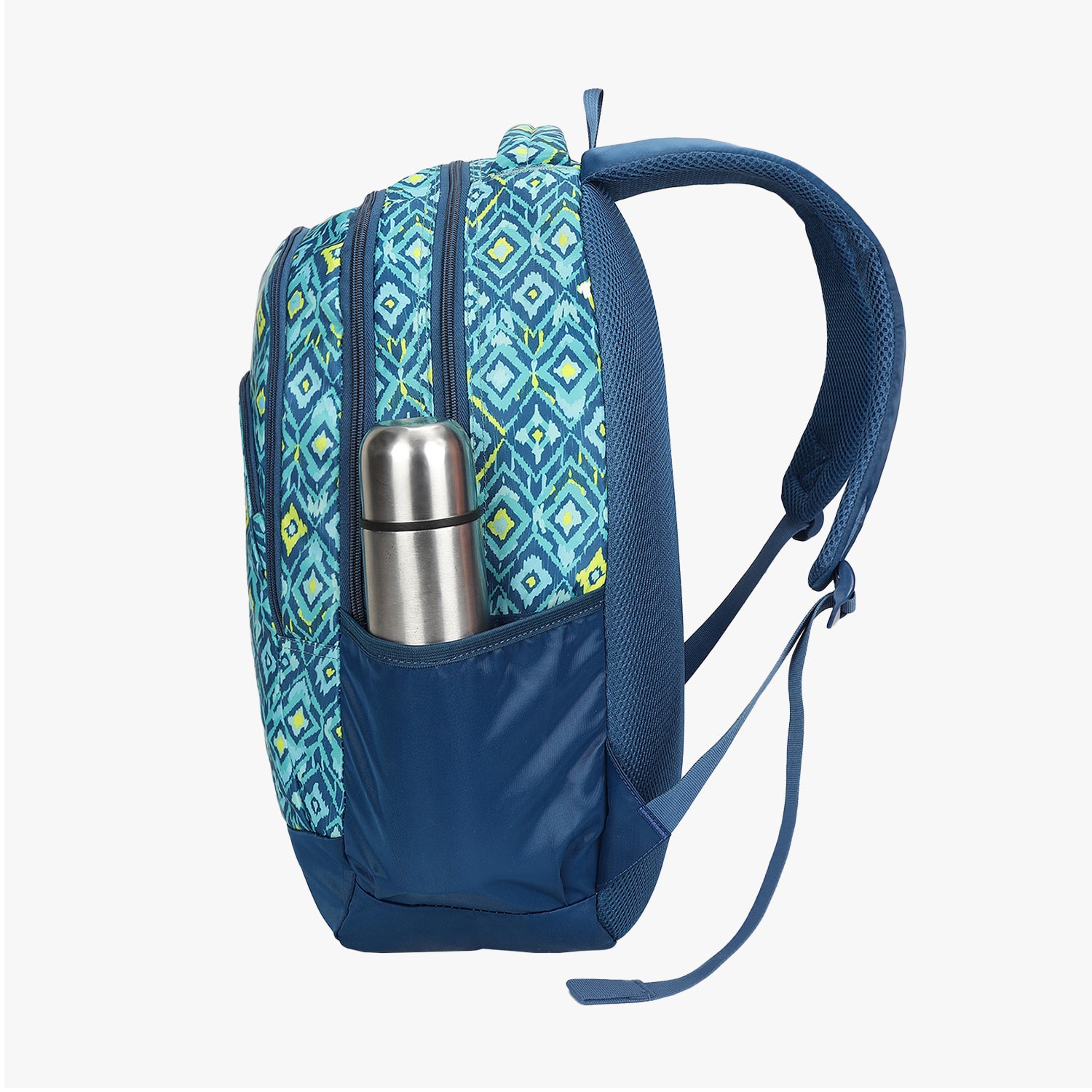 side view backpack with mesh bottle holder