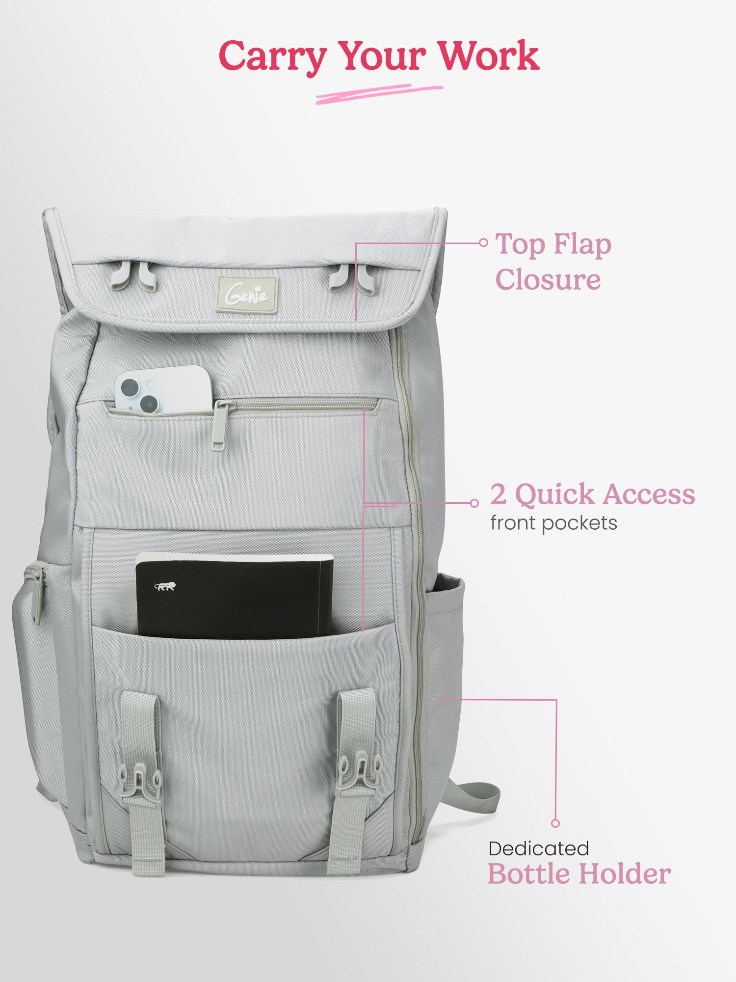 Skye 27L Grey Casual Backpack With Laptop Sleeve