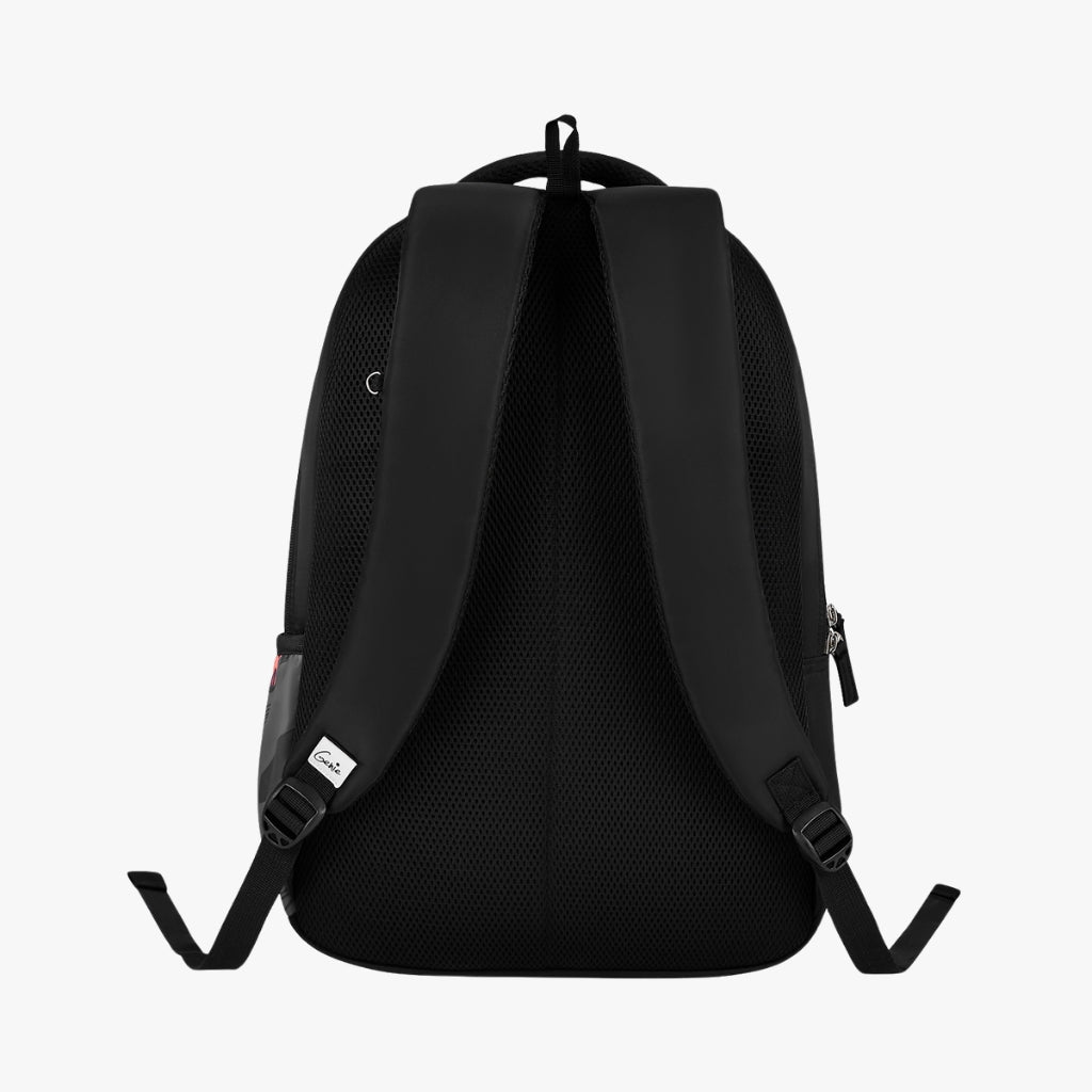black backpack with ergonomic back padding