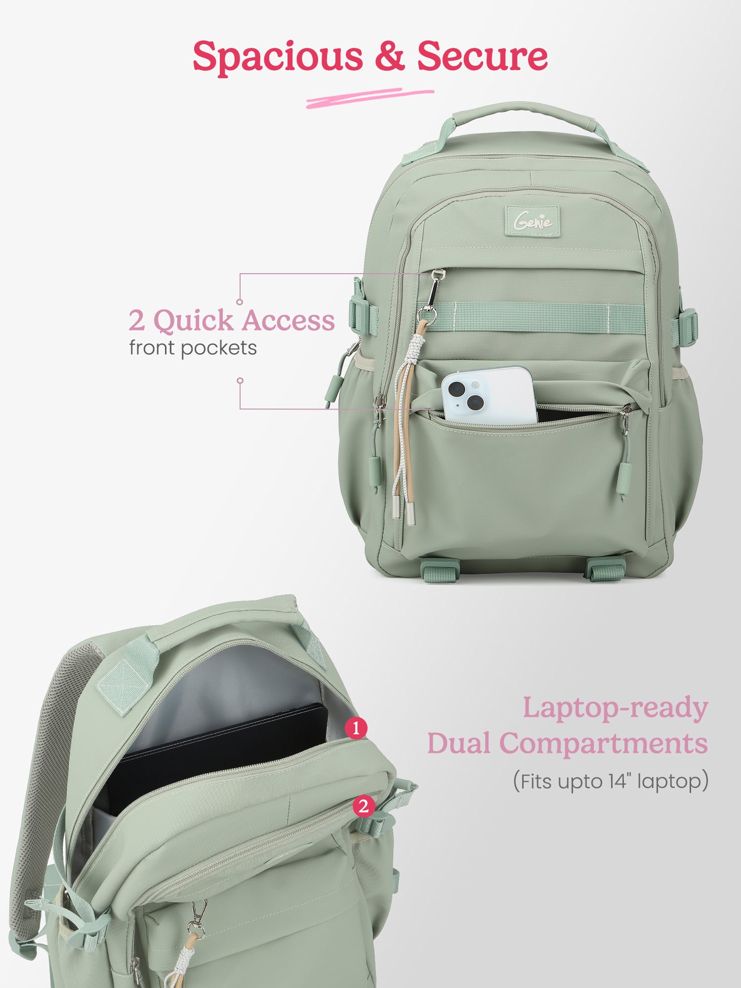 Berry 27L Green Casual Backpack With Laptop Sleeve
