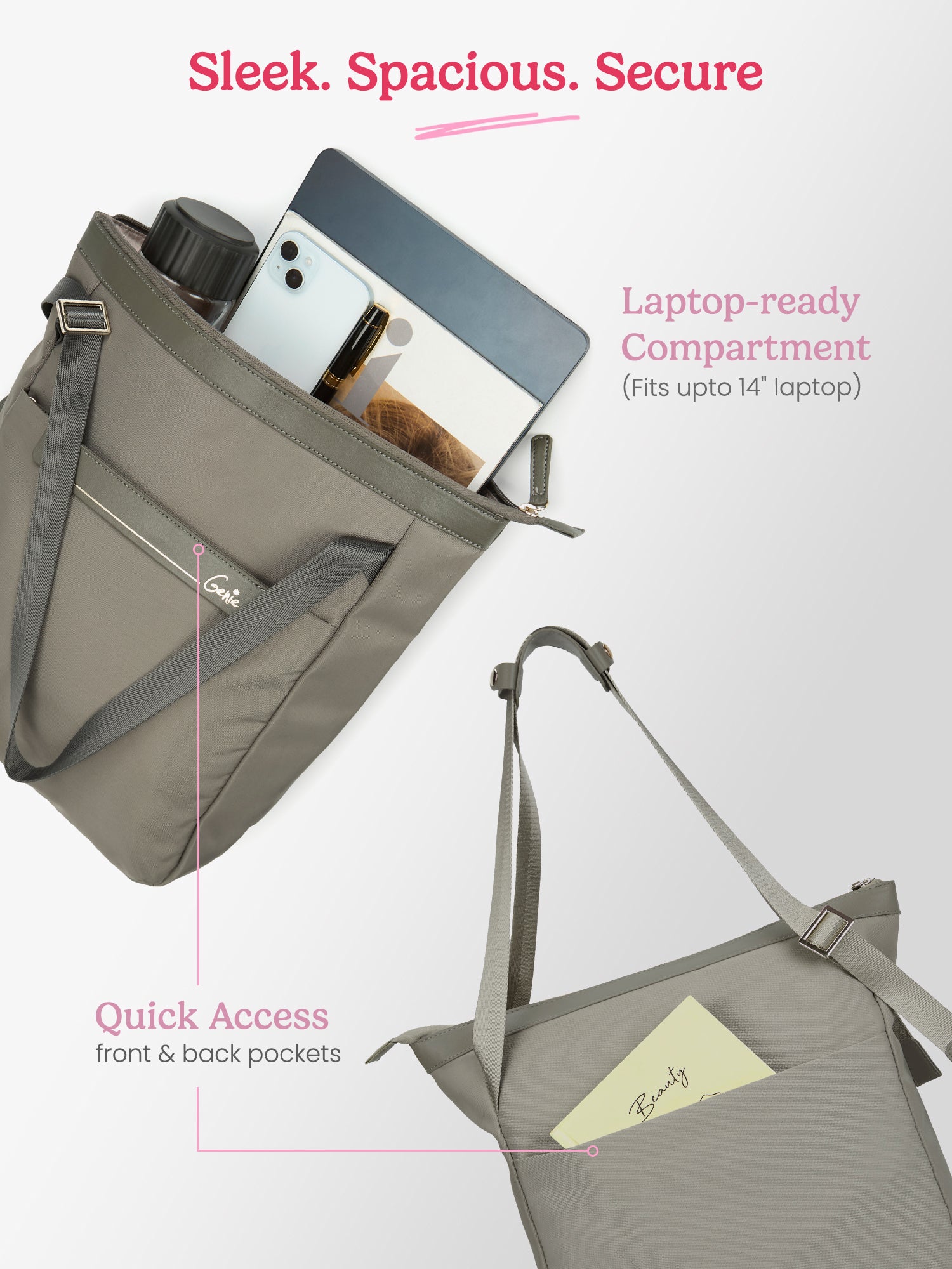 Amber 15L Olive Tote Bag With Laptop Sleeve
