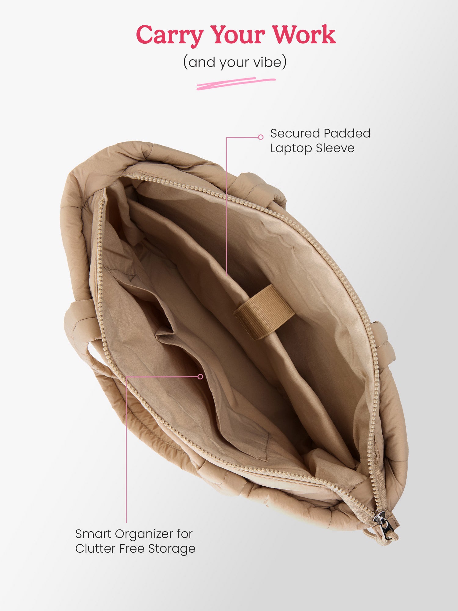 Halotote 18L Beige Tote Bag With Laptop Sleeve