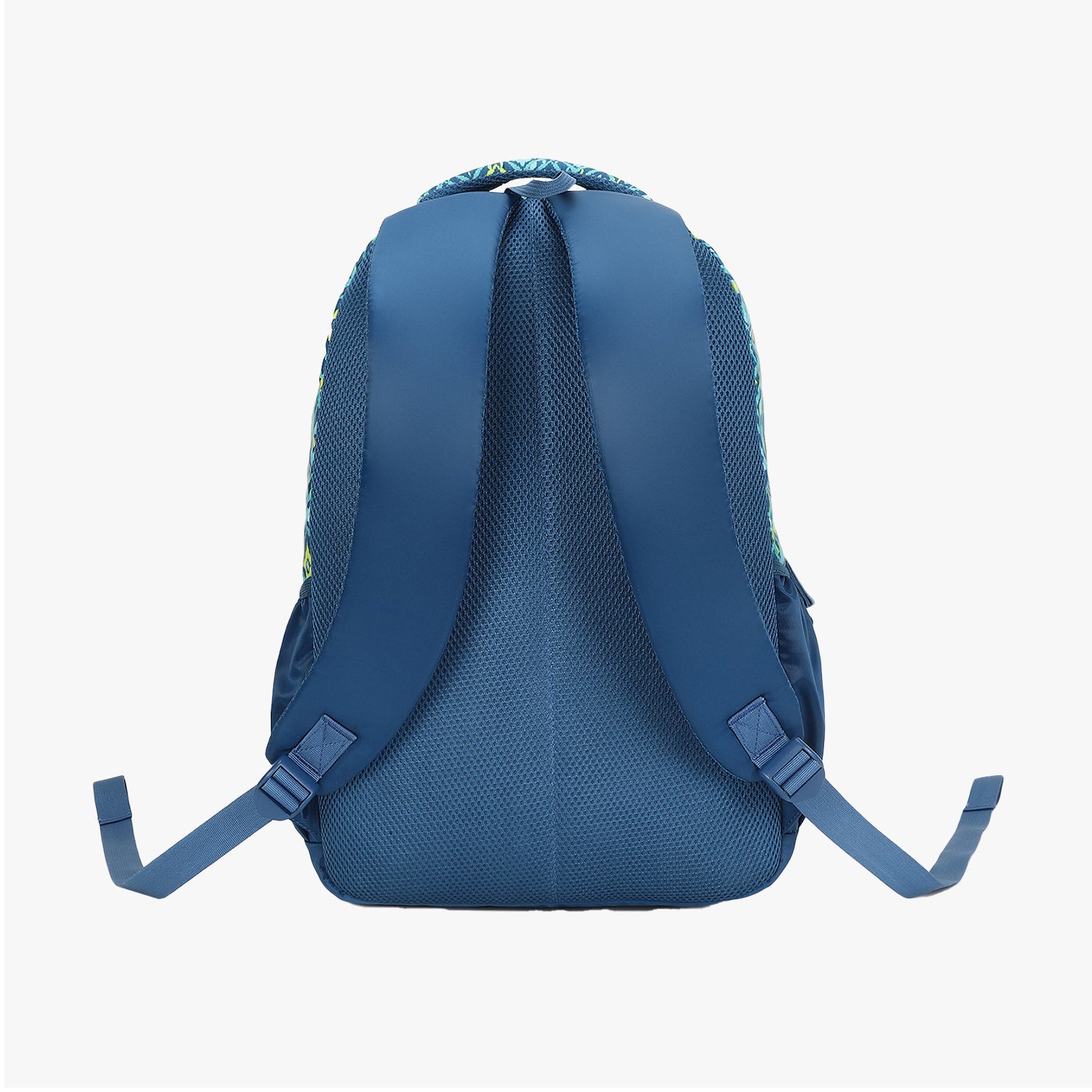 padded back of teal school backpack