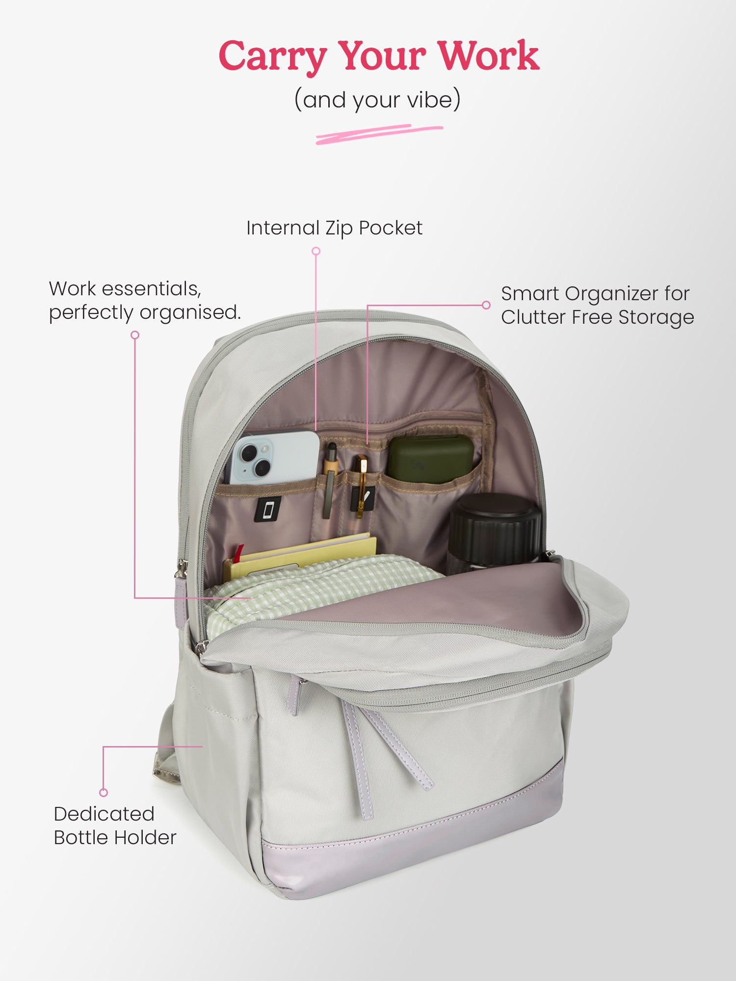 Clea 27 L Grey Formal Backpack With Laptop Sleeve