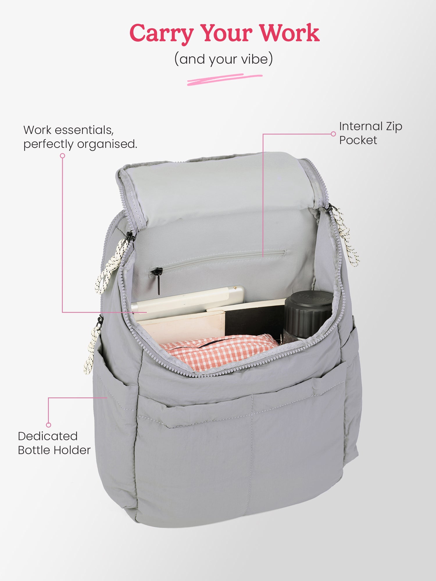 Plushpack 27L Grey Casual Backpack With Laptop Sleeve