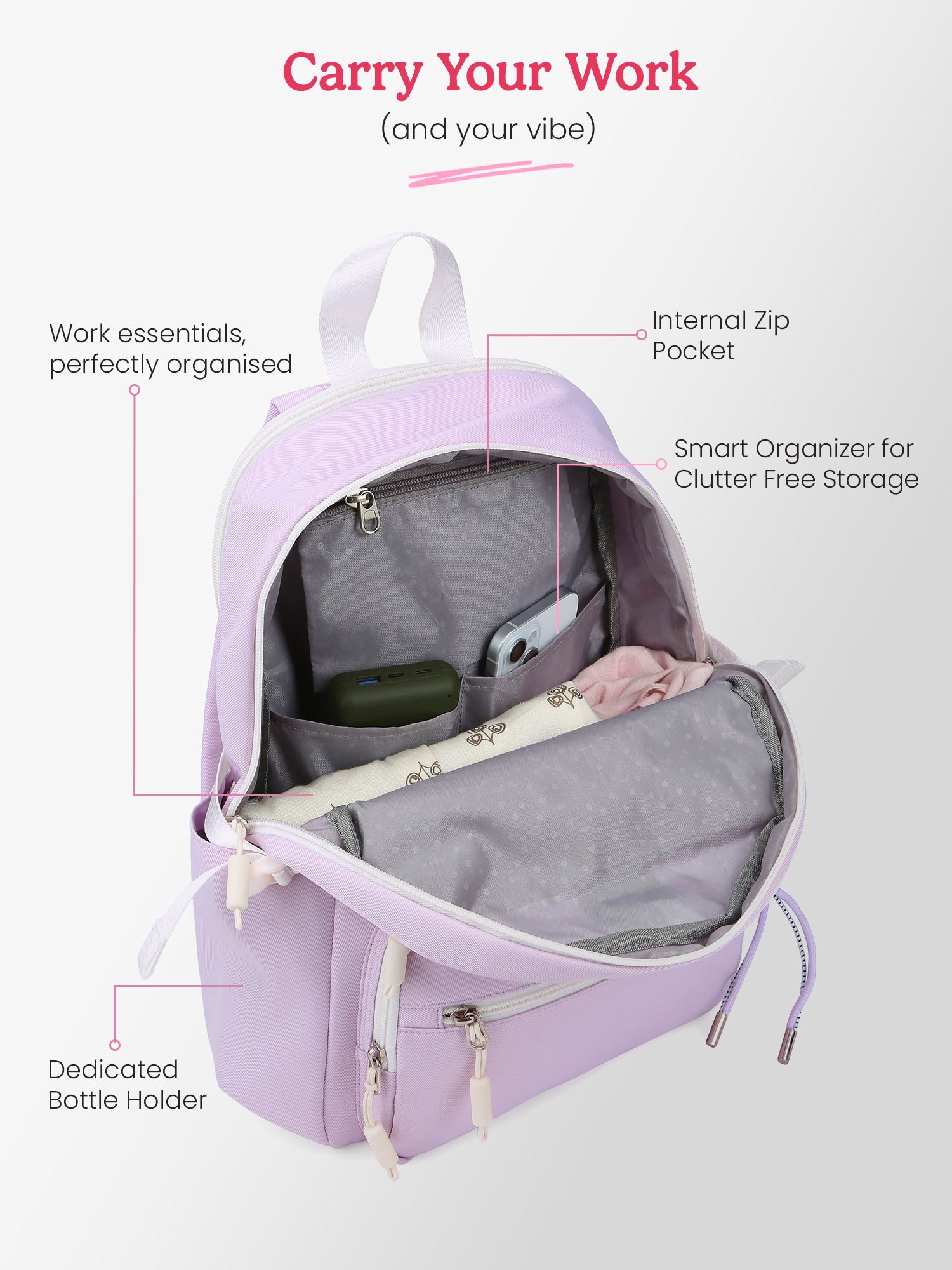 Berry 27L Lavender Casual Backpack With Laptop Sleeve
