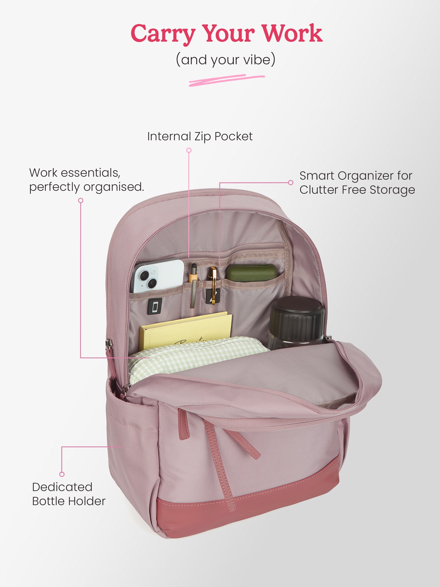 Clea 27 L Pink Formal Backpack With Laptop Sleeve