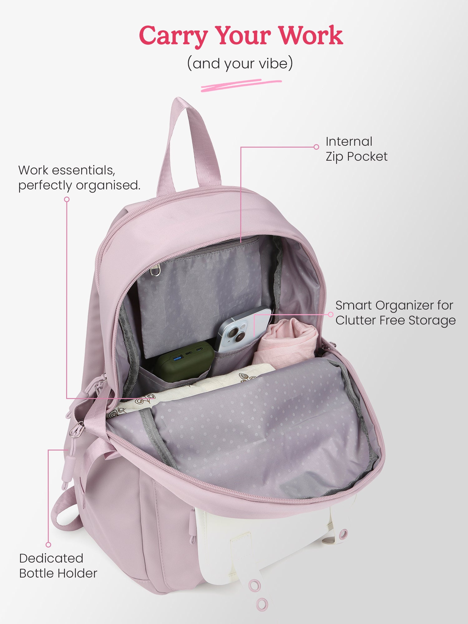 Kdream 27L Lavender Casual Backpack With Laptop Sleeve