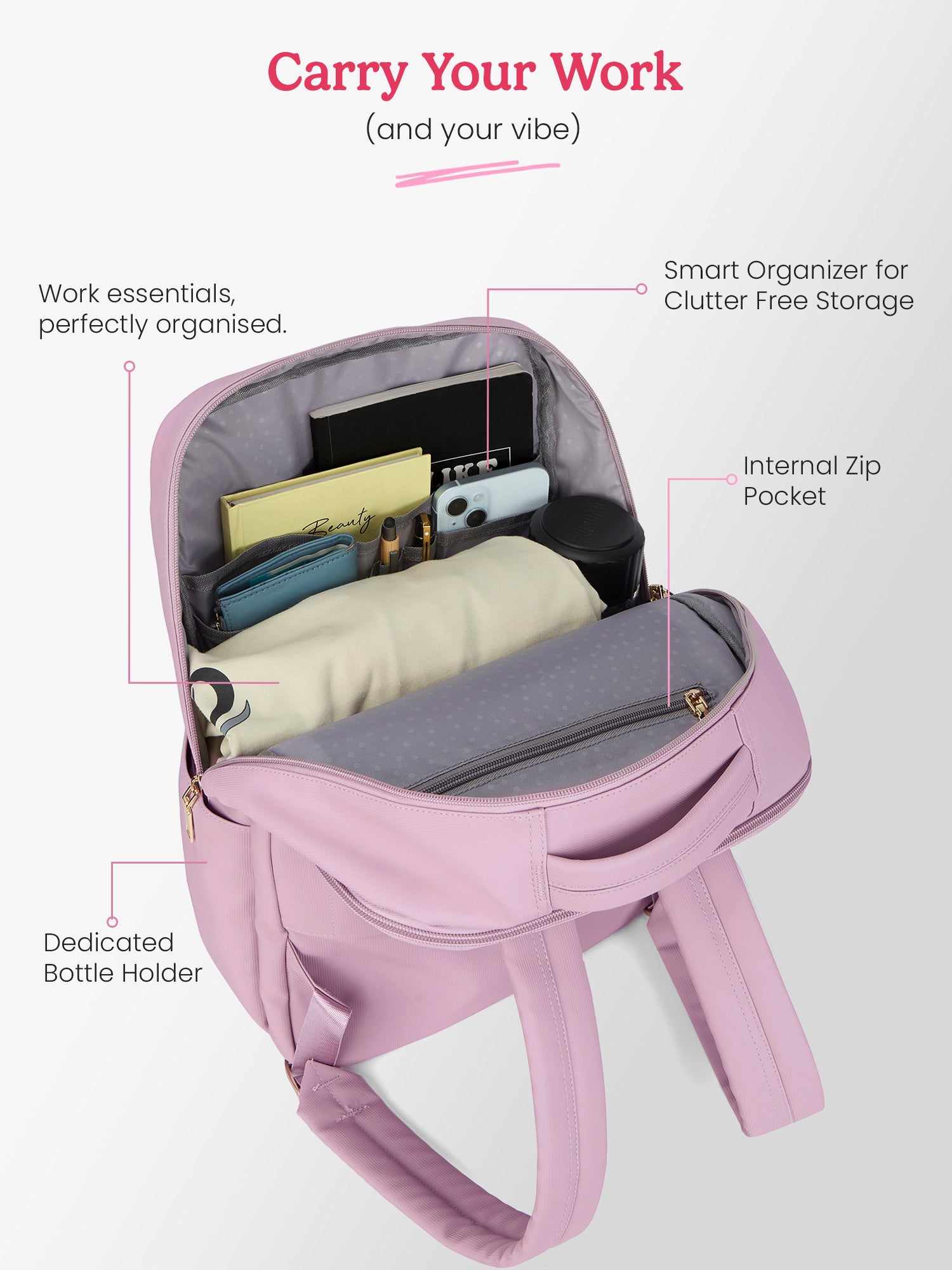 Audrey 27 L Lavender Formal Backpack Laptop Sleeve