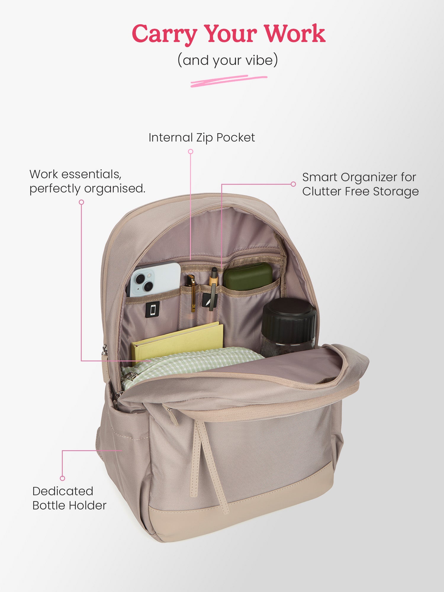 Clea 27 L Beige Formal Backpack With Laptop Sleeve