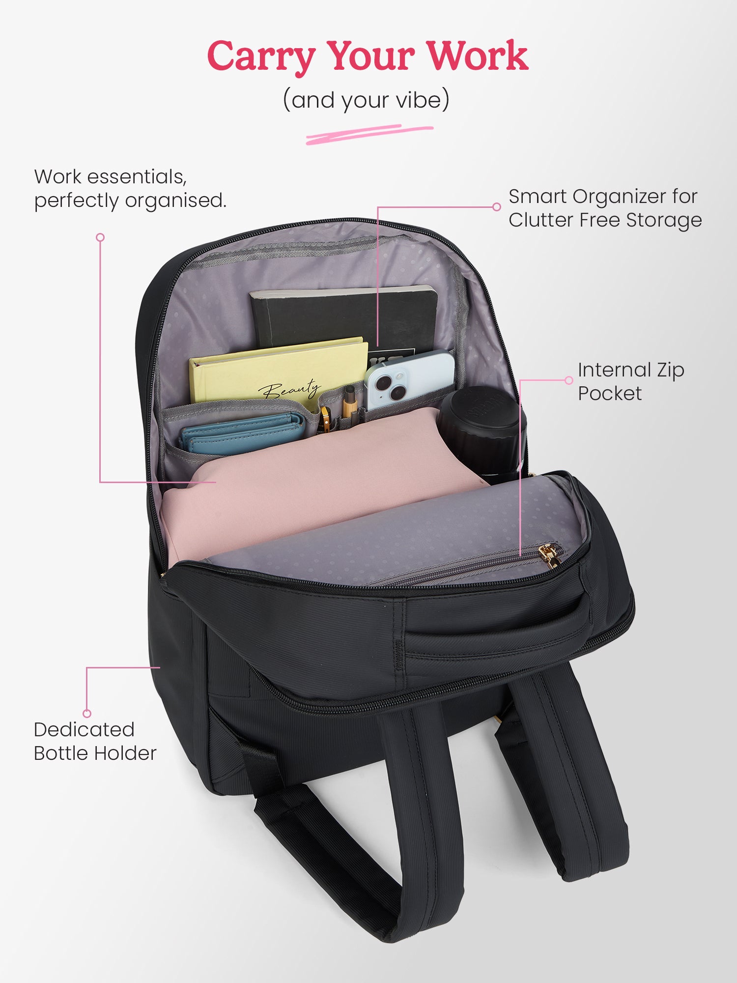 Audrey 27 L Black Formal Backpack Laptop Sleeve