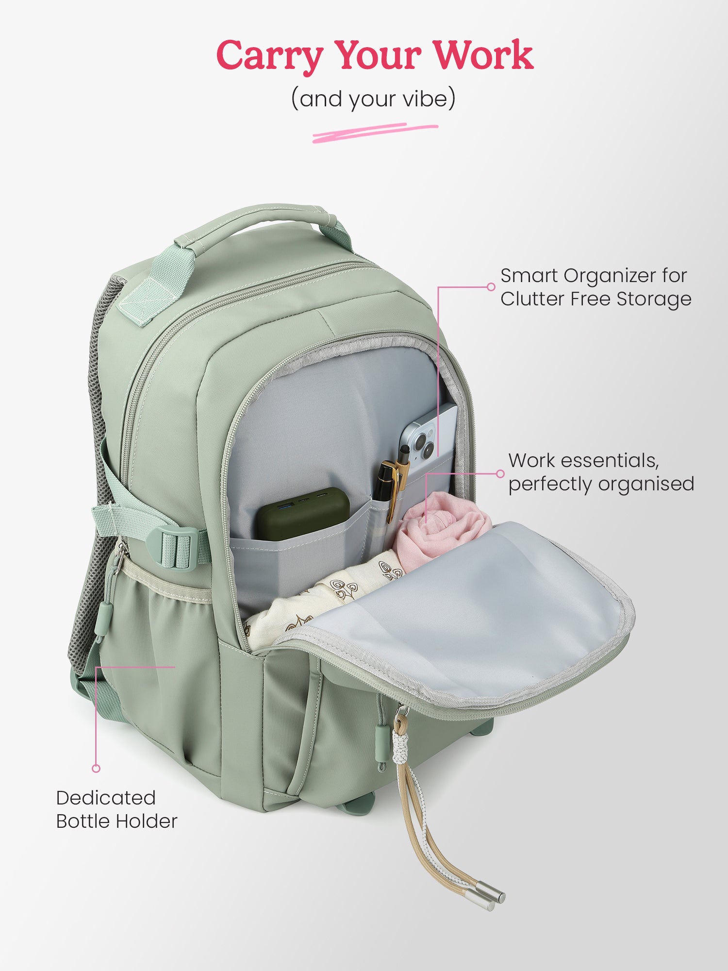 Berry 27L Green Casual Backpack With Laptop Sleeve