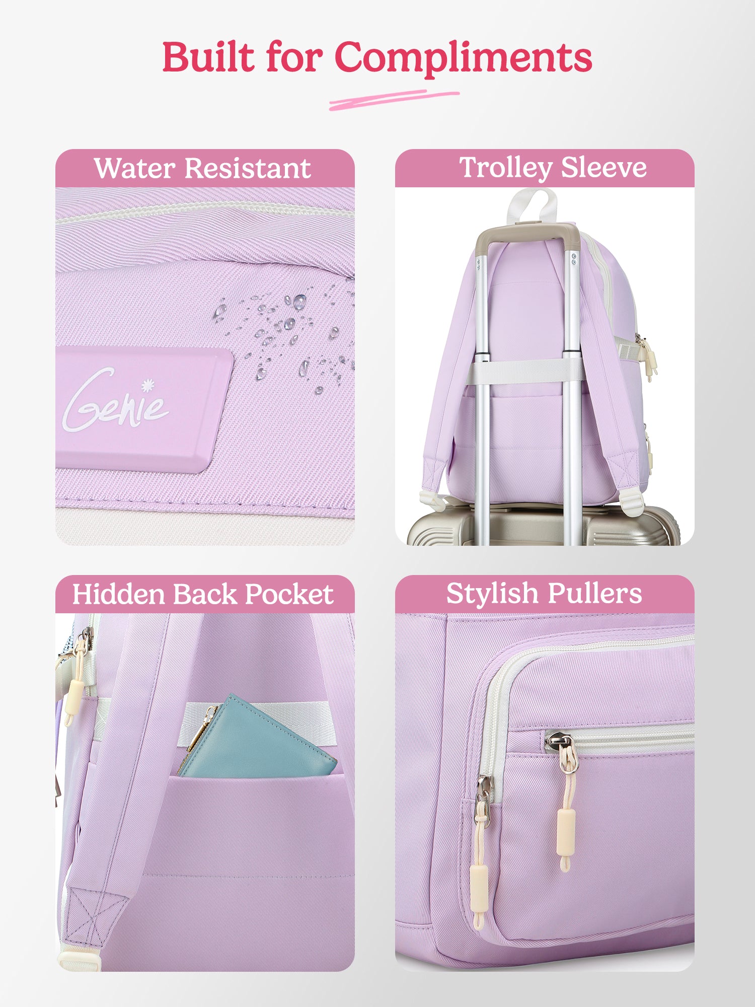 Berry 27L Lavender Casual Backpack With Laptop Sleeve