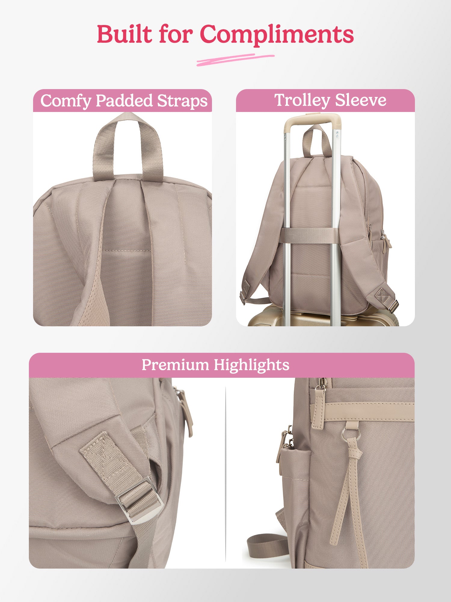 Clea 27 L Beige Formal Backpack With Laptop Sleeve
