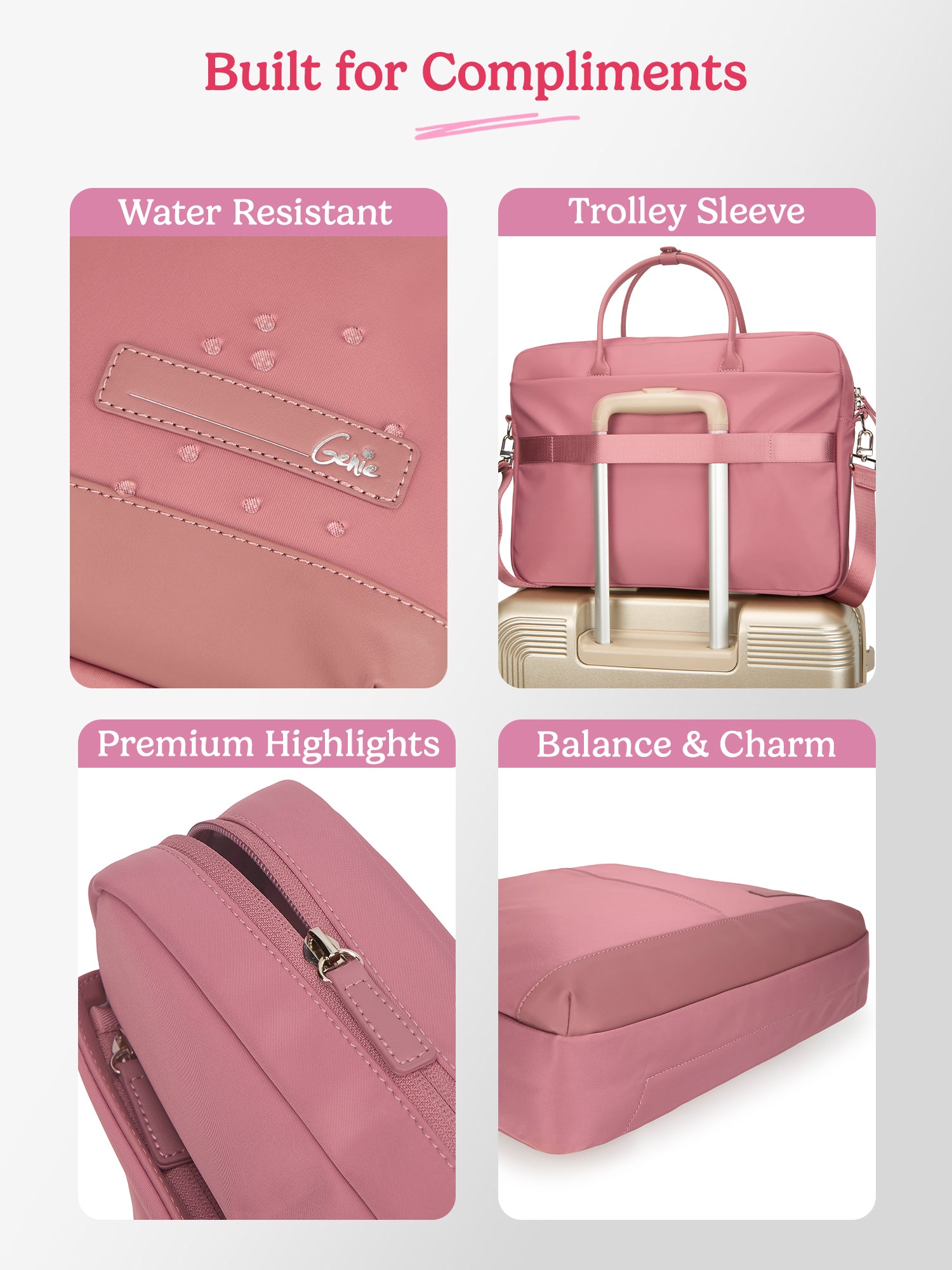 Maven 18L Pink Satchel With Trolley and Laptop Sleeve