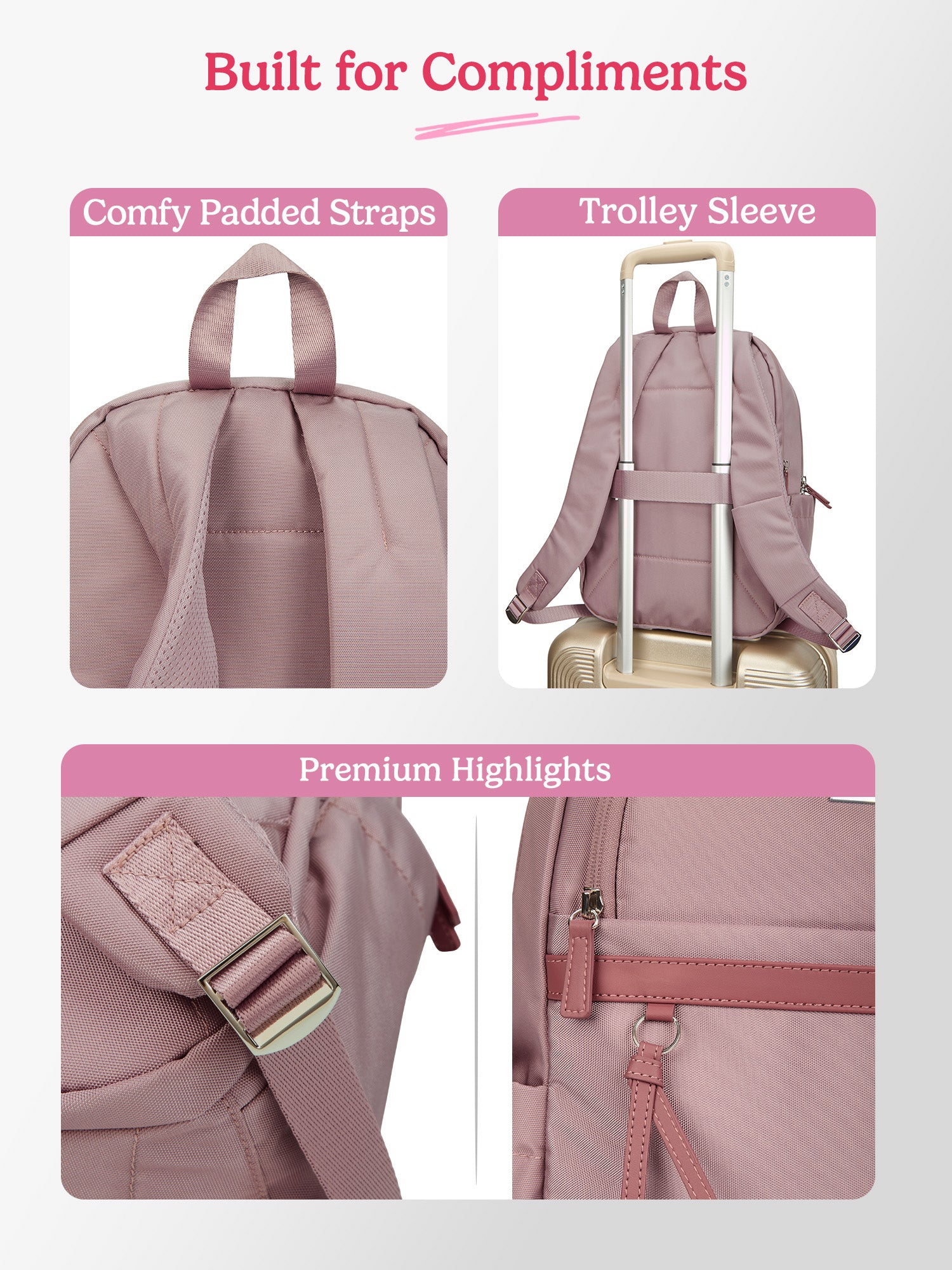 Clea 27 L Pink Formal Backpack With Laptop Sleeve