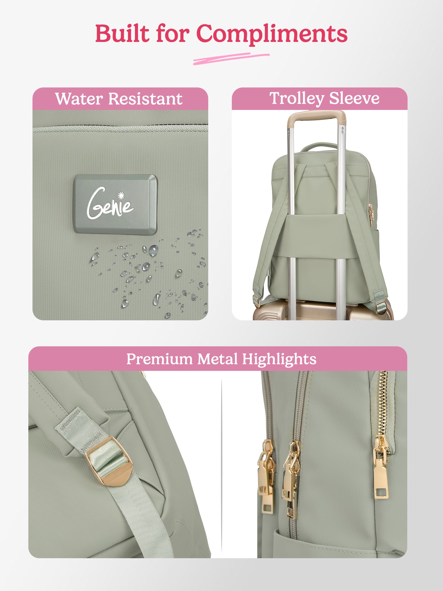 Audrey 27 L Ash Green Formal Backpack Laptop Sleeve