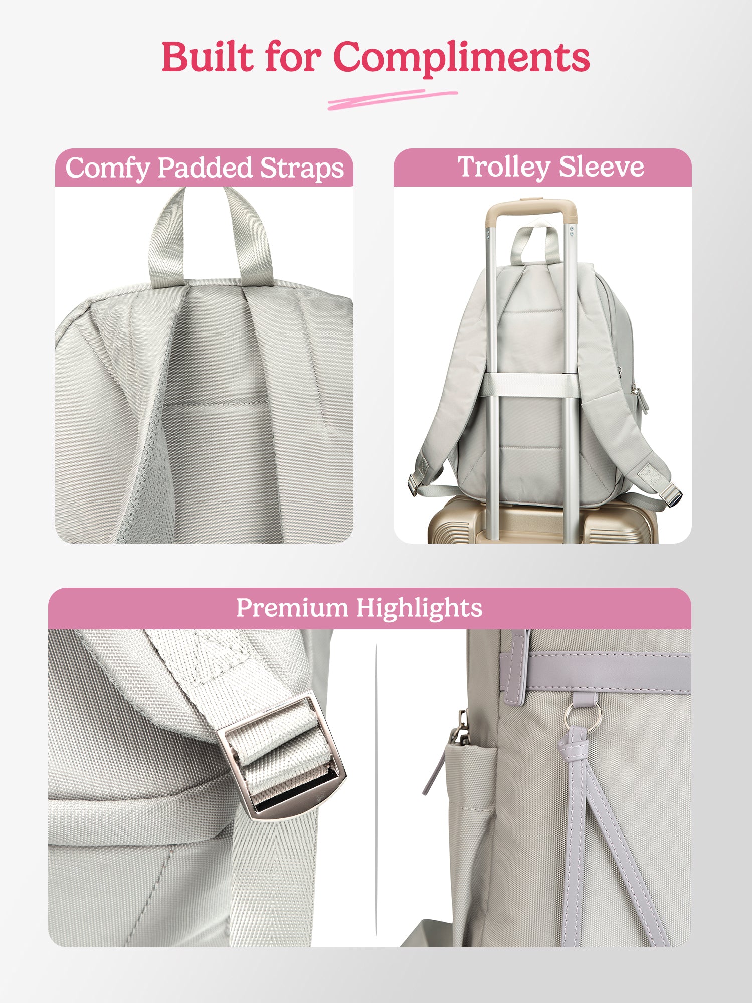 Clea 27 L Grey Formal Backpack With Laptop Sleeve