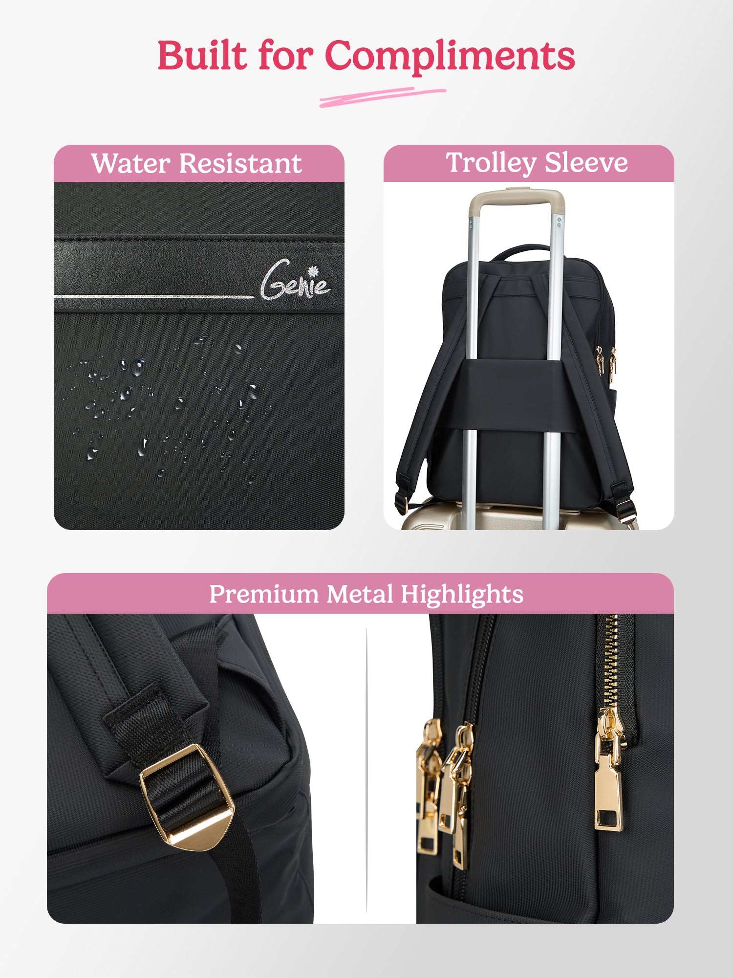 Audrey 27 L Black Formal Backpack Laptop Sleeve