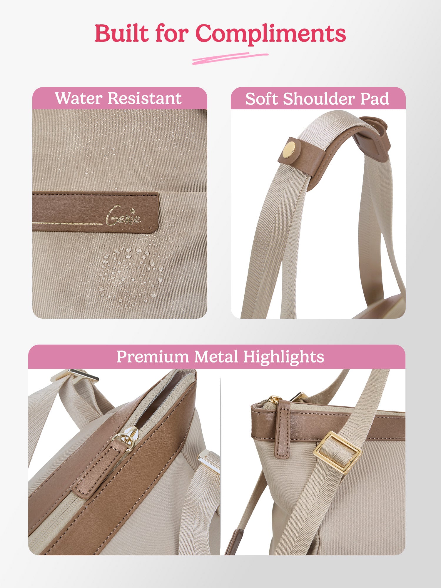 Amber 15L Beige Tote Bag With Laptop Sleeve