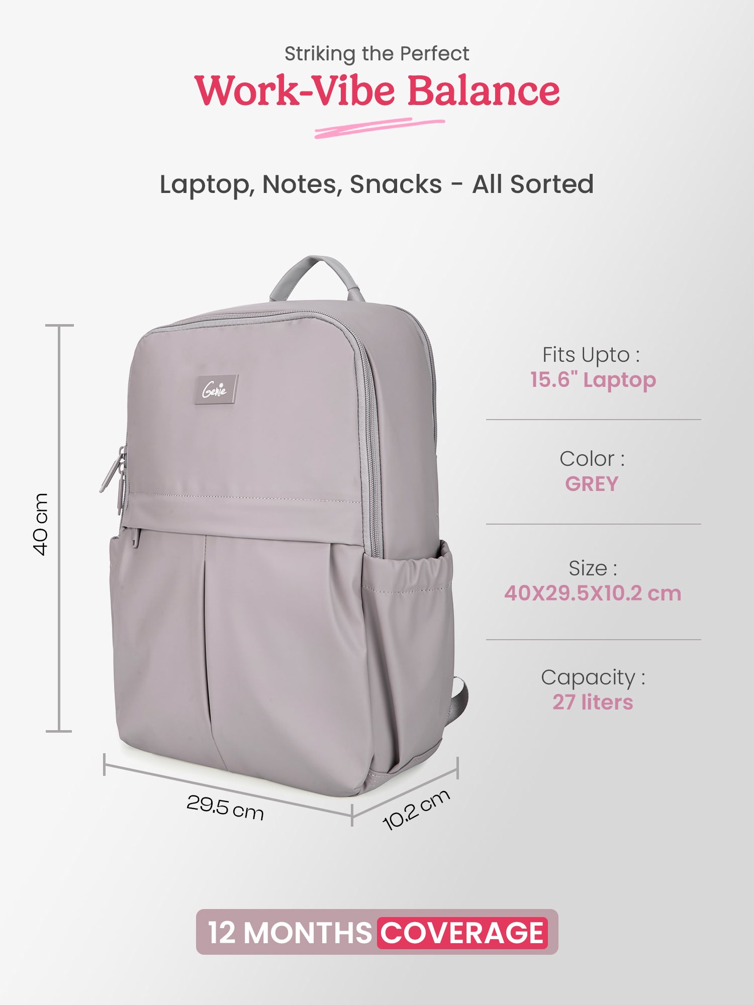 Cipher 27 L Grey Formal Backpack Laptop Sleeve