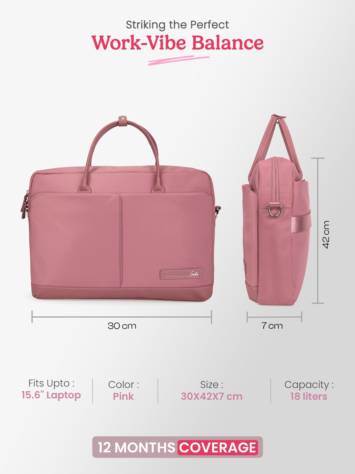 Maven 18L Pink Satchel With Trolley and Laptop Sleeve