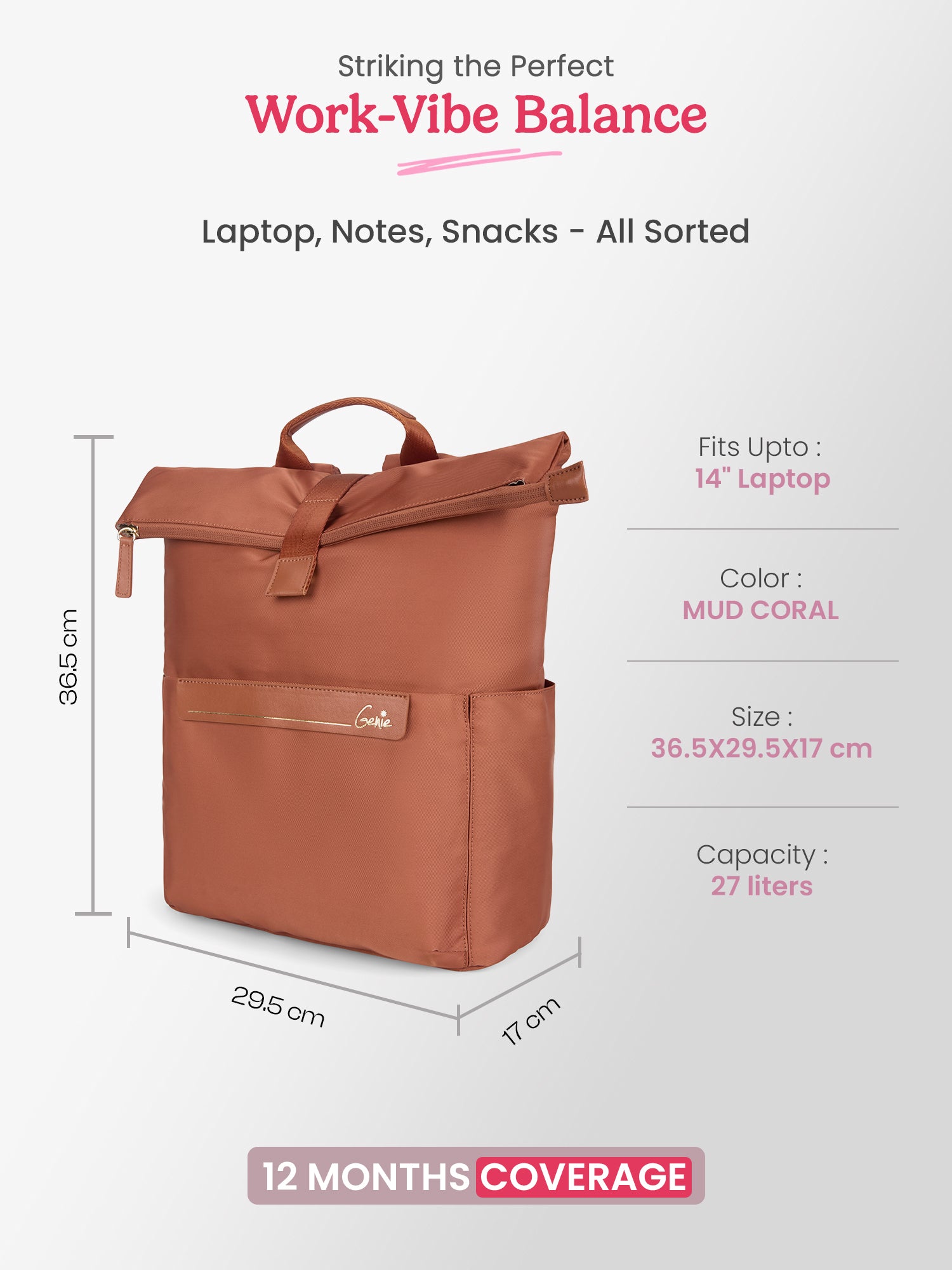 Rogue 27 L Mud Coral Top Open Formal Backpack with Laptop Sleeve