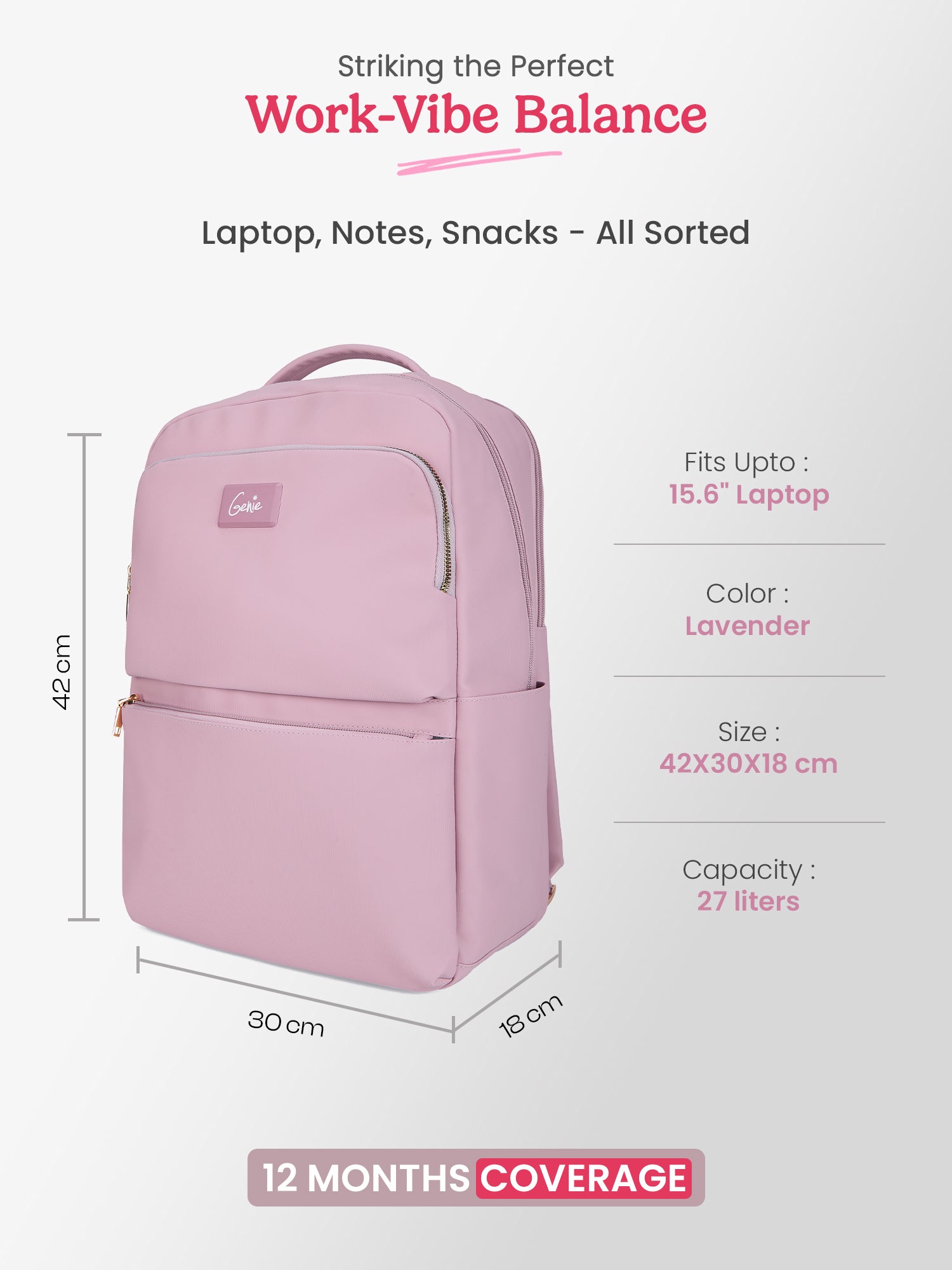 Audrey 27 L Lavender Formal Backpack Laptop Sleeve