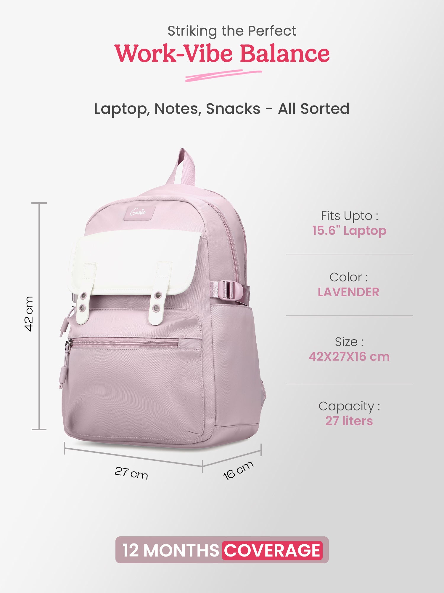Kdream 27L Lavender Casual Backpack With Laptop Sleeve