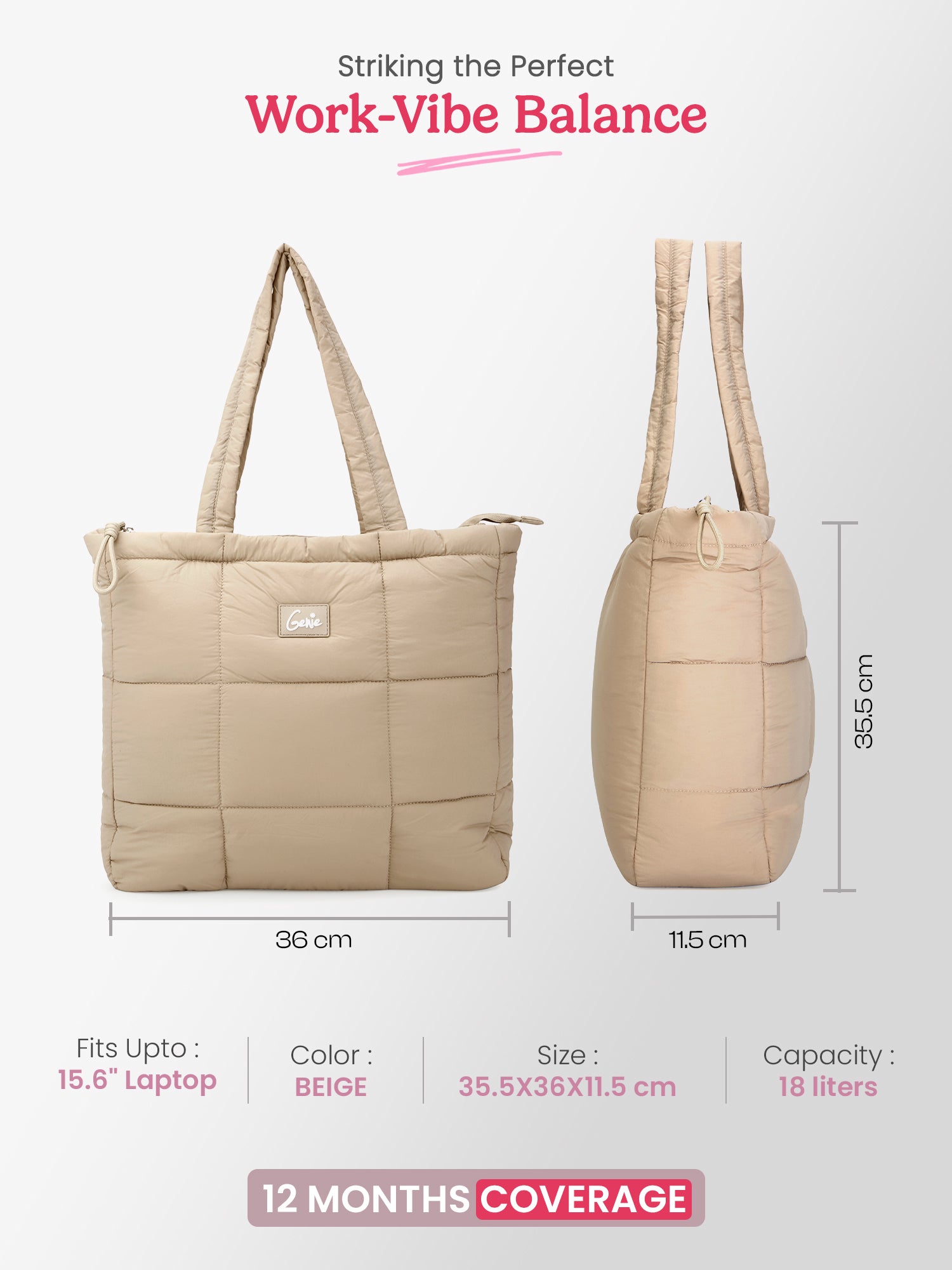 Halotote 18L Beige Tote Bag With Laptop Sleeve