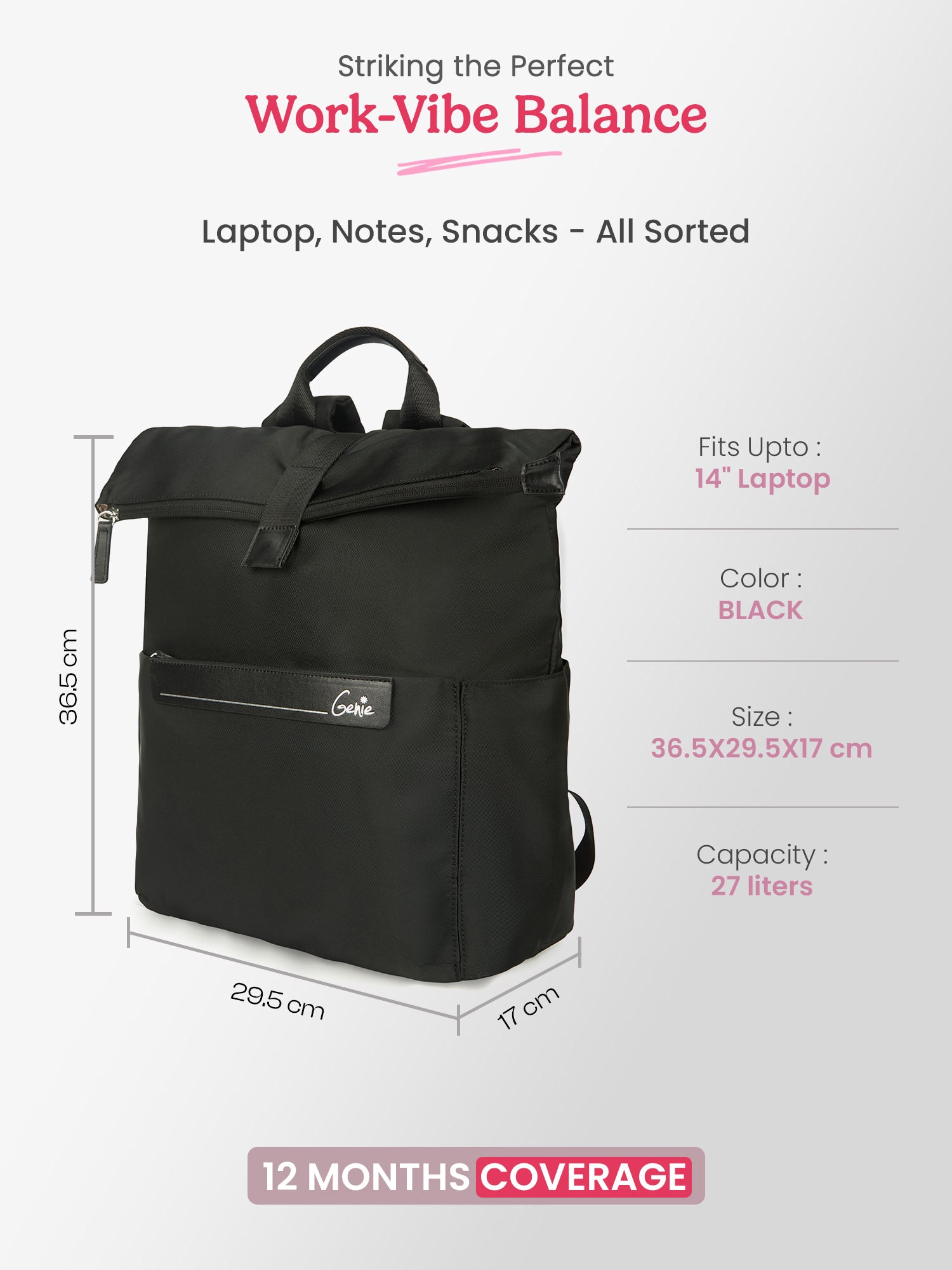 Rogue 27 L Black Top Open Formal Backpack with Laptop Sleeve