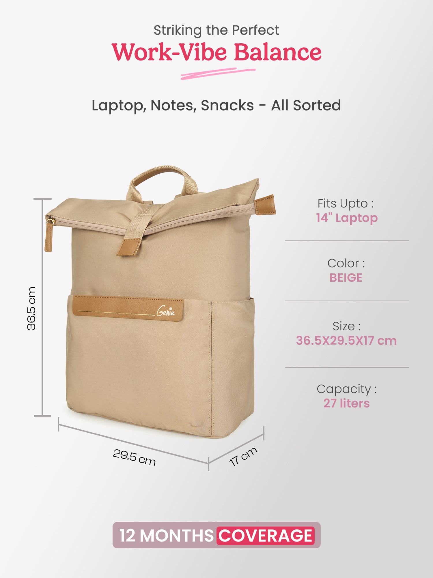 Rogue 27 L Beige Top Open Formal Backpack with Laptop Sleeve