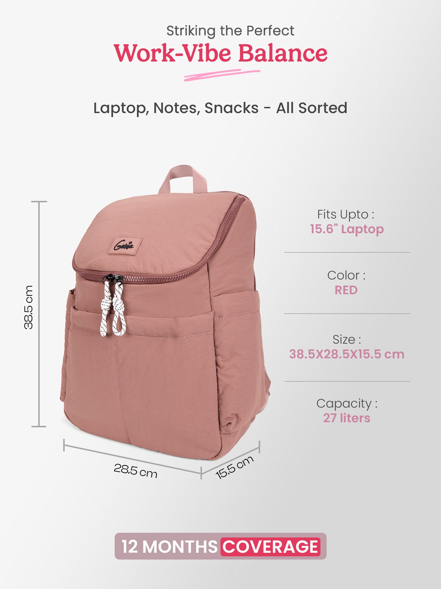 Plushpack 27L Red Casual Backpack With Laptop Sleeve