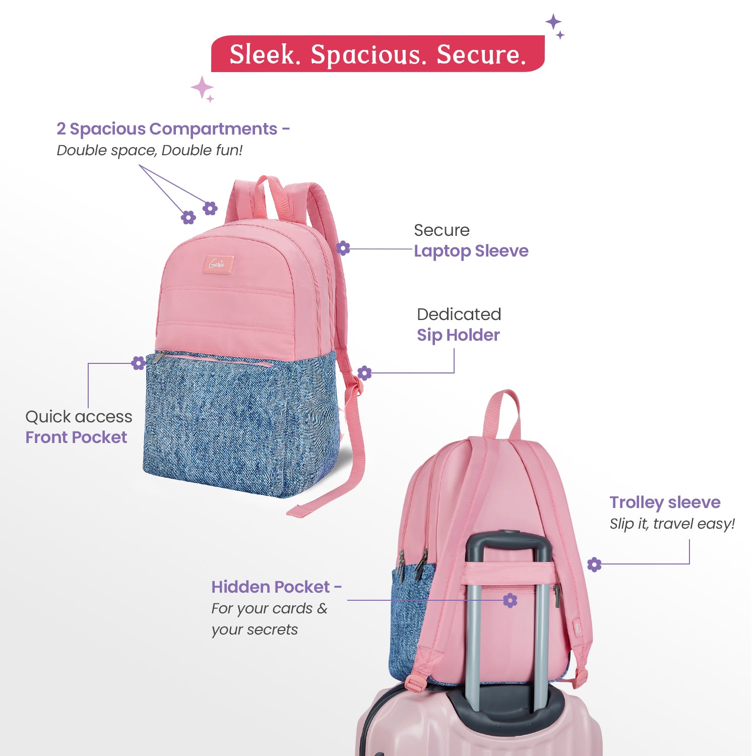 Ebony 21L Blue College Backpack With Laptop Sleeve